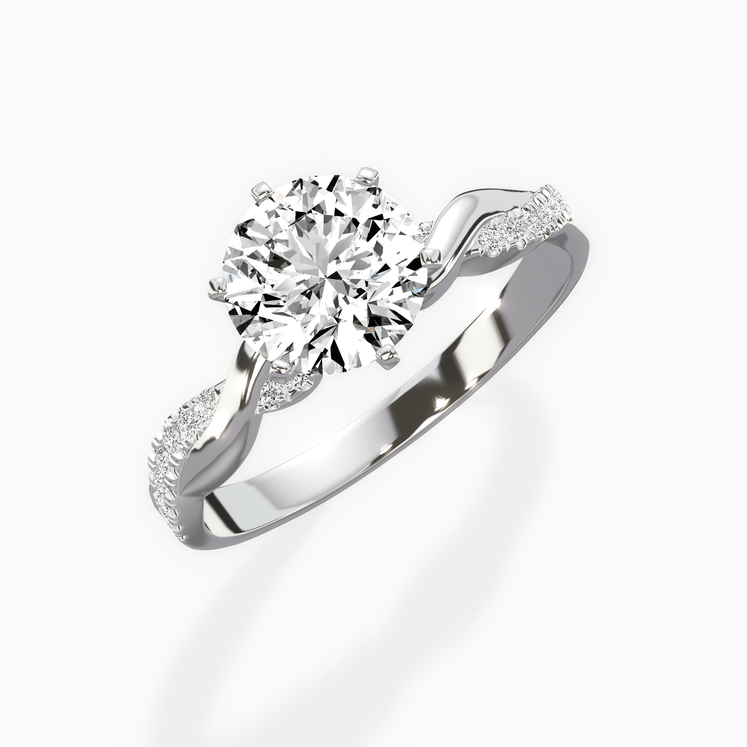 Intertwined Solitaire Round Engagement Ring in White Gold
