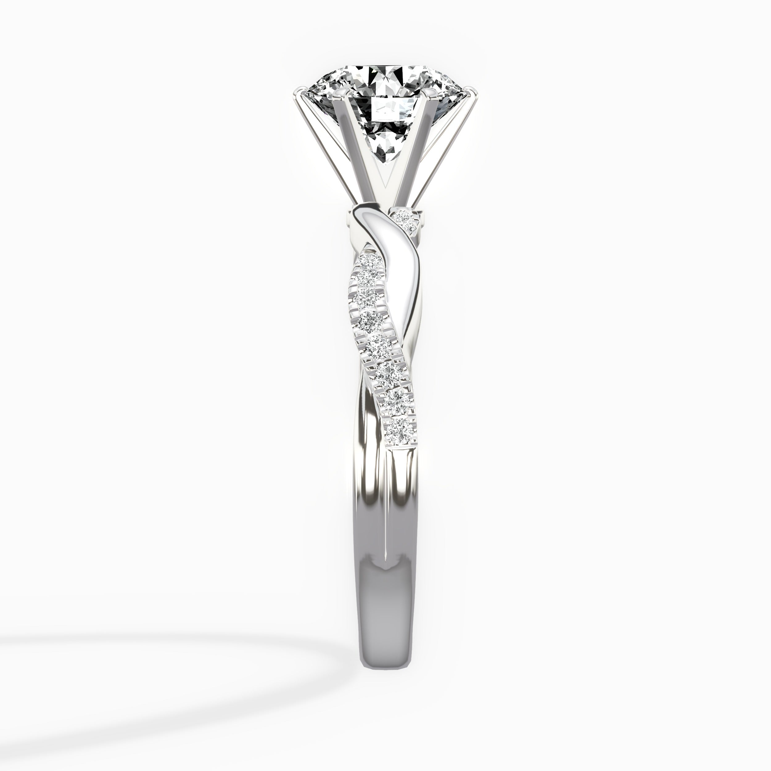 Intertwined Solitaire Round Engagement Ring in White Gold