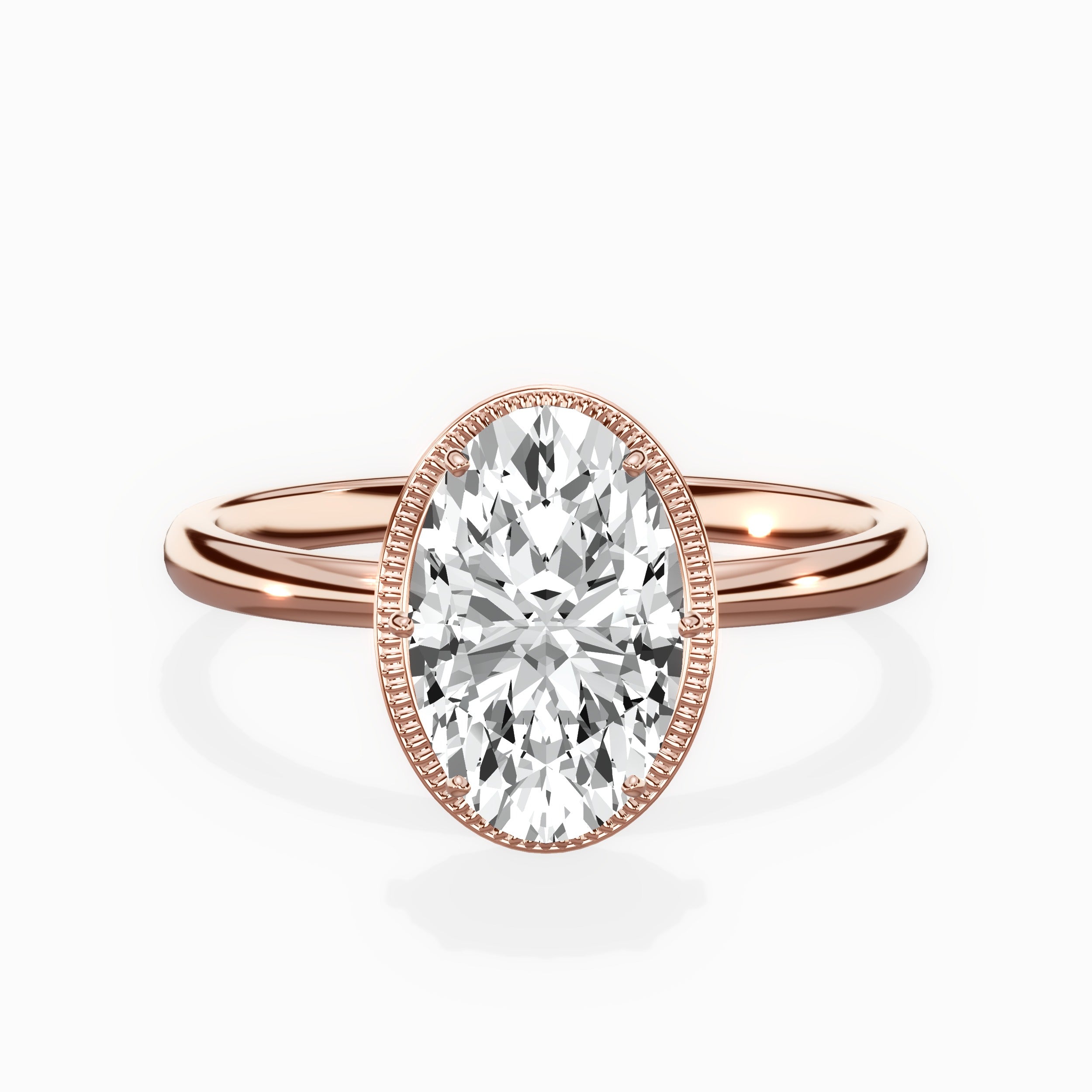 Milgrain Solitaire Oval Engagement Ring in Rose Gold