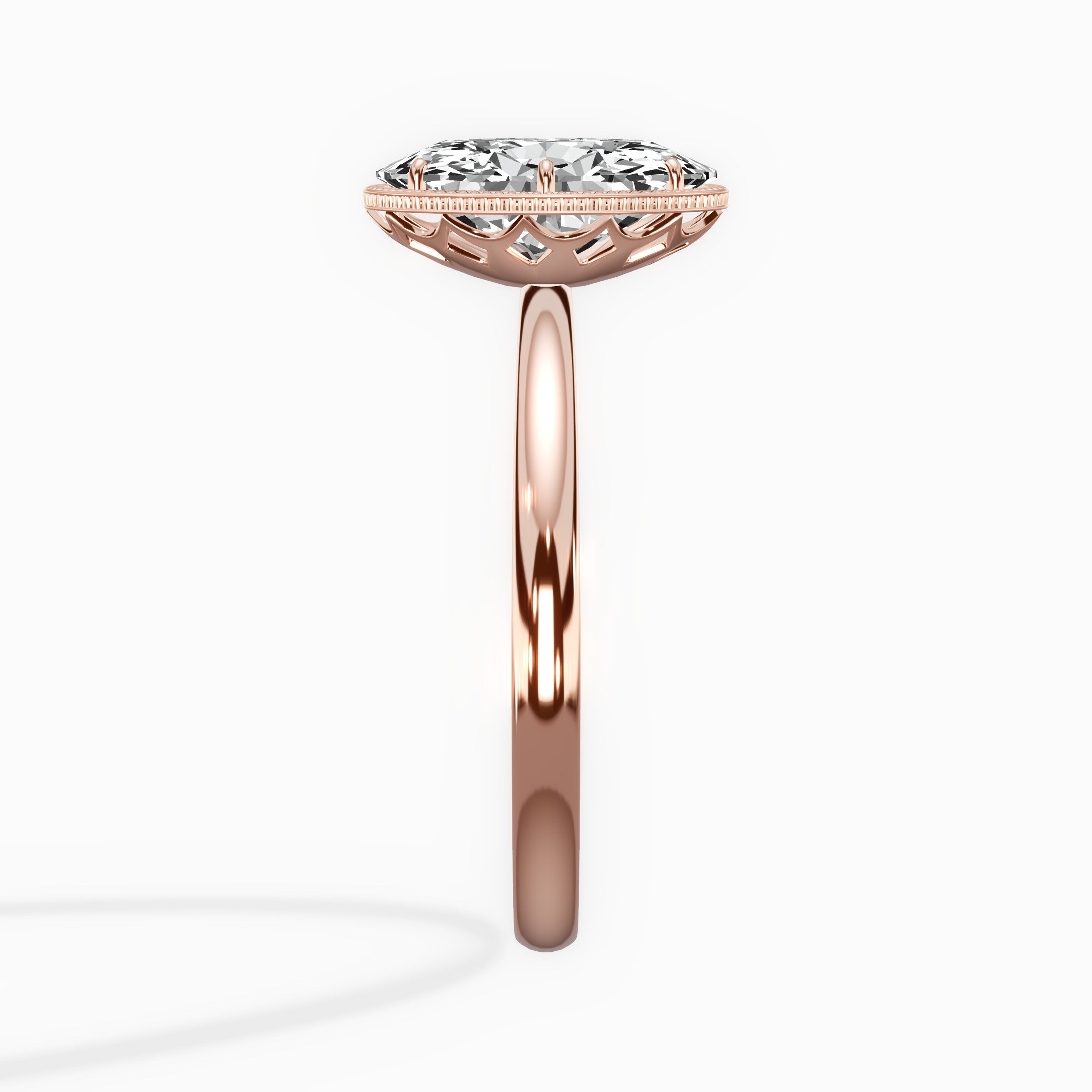 Milgrain Solitaire Oval Engagement Ring in Rose Gold