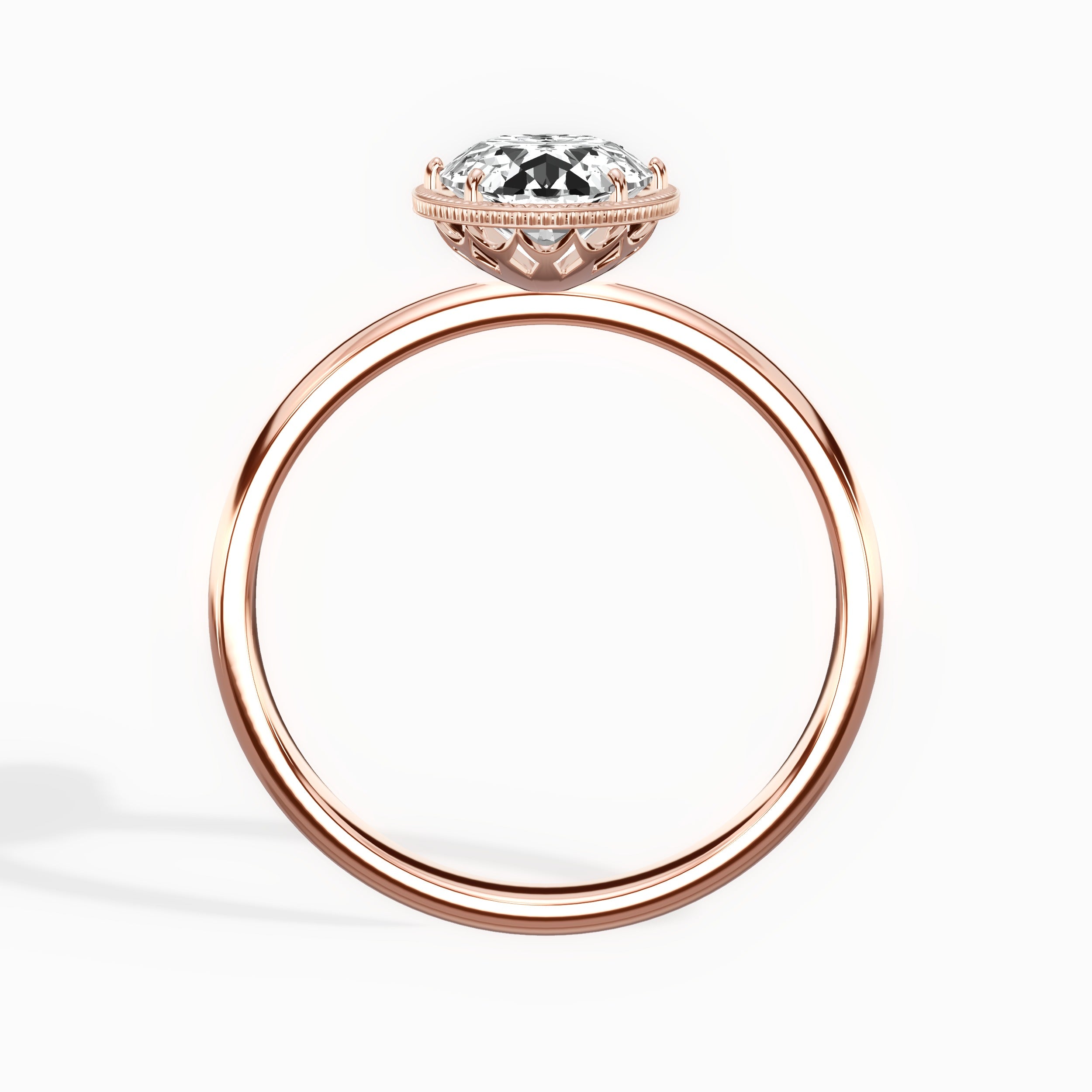 Milgrain Solitaire Oval Engagement Ring in Rose Gold