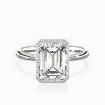 Milgrain Solitaire Emerald Engagement Ring in White Gold