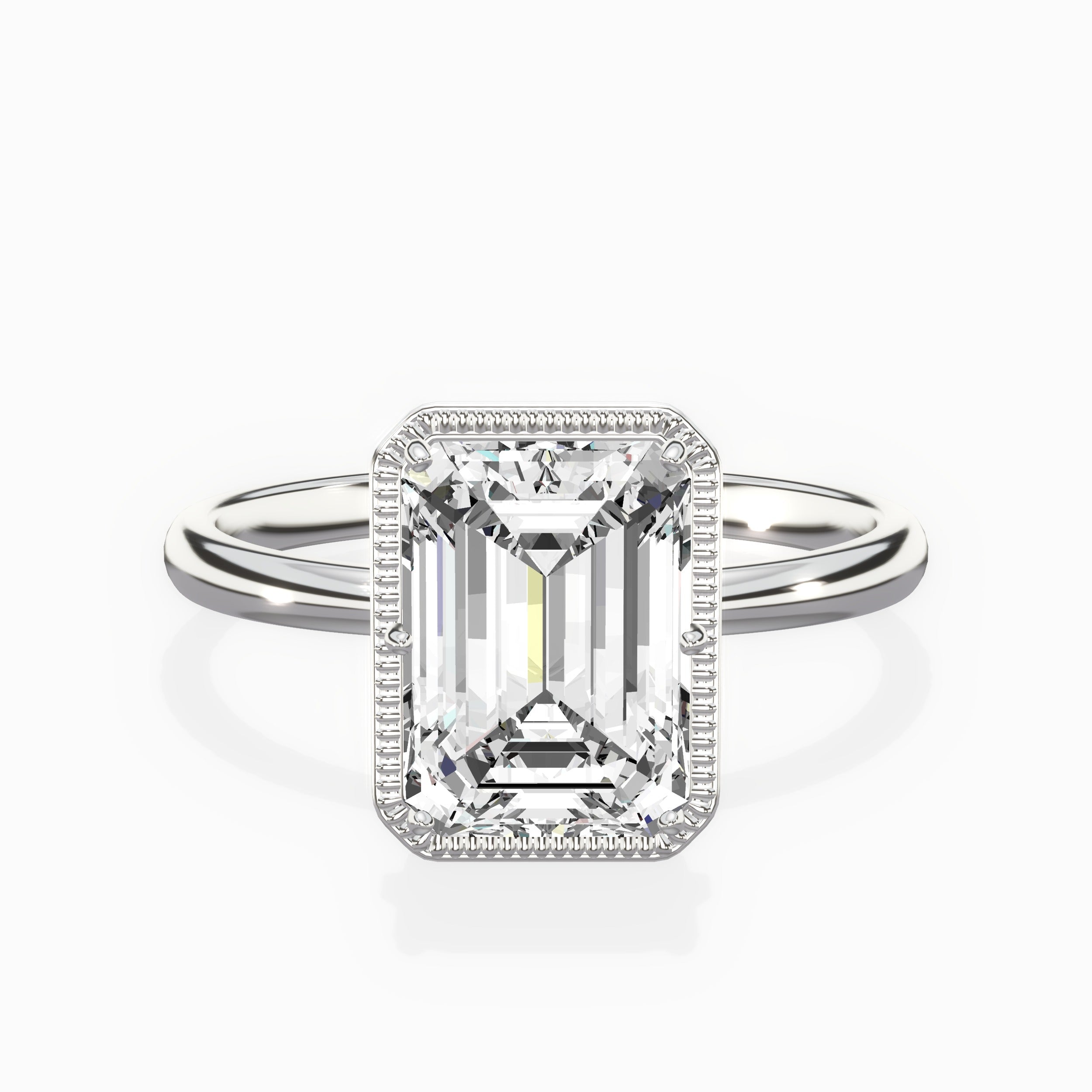 Milgrain Solitaire Emerald Engagement Ring in White Gold