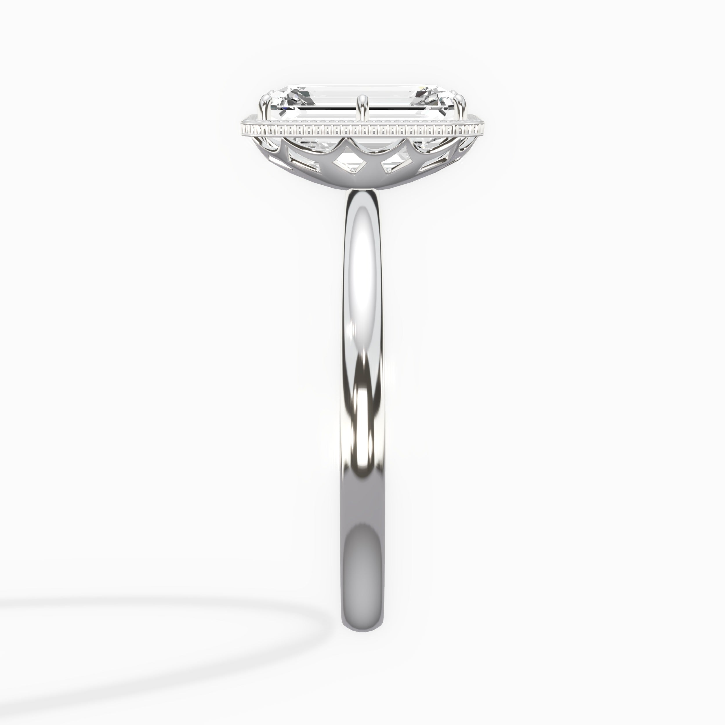 Milgrain Solitaire Emerald Engagement Ring in White Gold