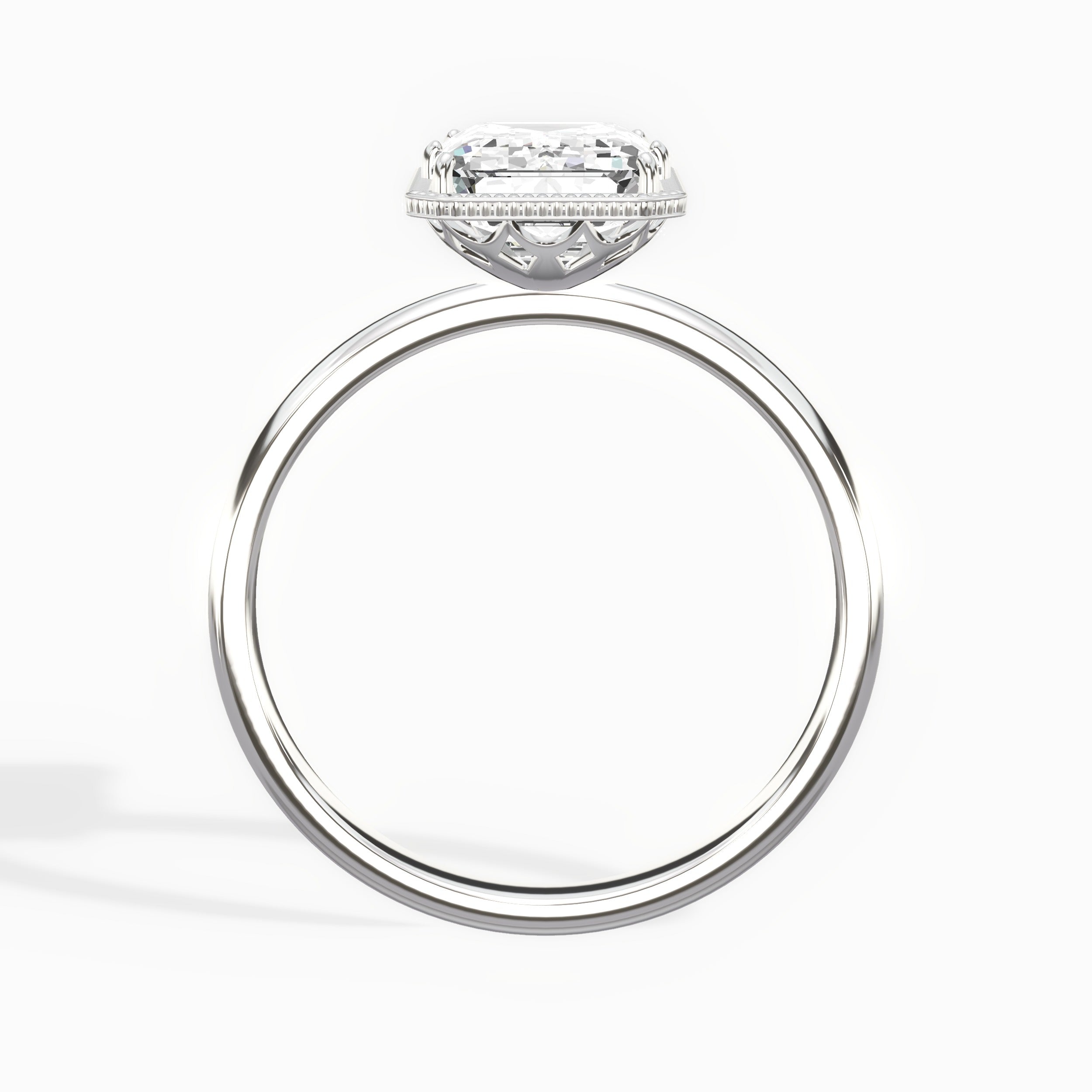 Milgrain Solitaire Emerald Engagement Ring in White Gold