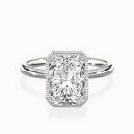 Milgrain Solitaire Long Radiant Engagement Ring in White Gold