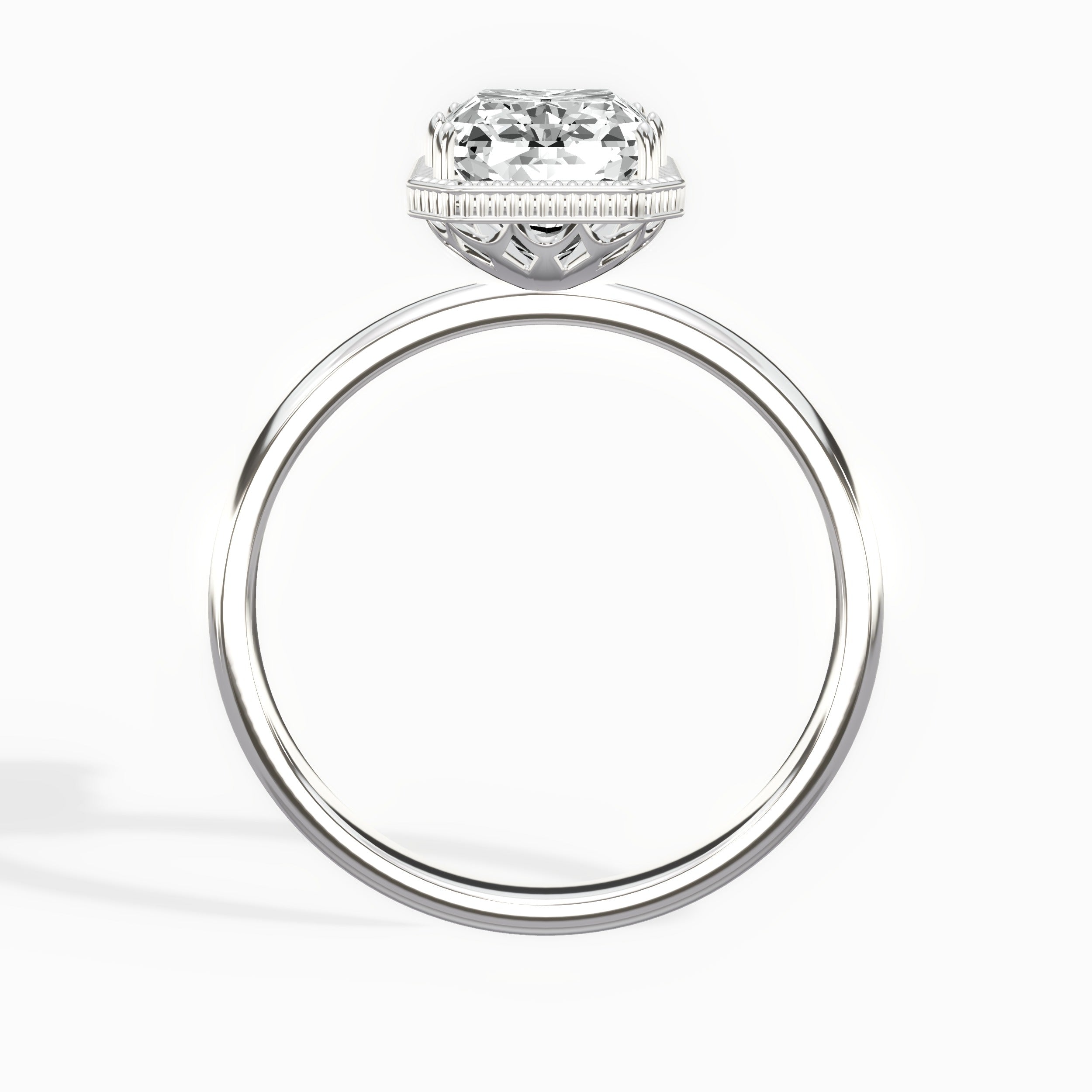 Milgrain Solitaire Long Radiant Engagement Ring in White Gold