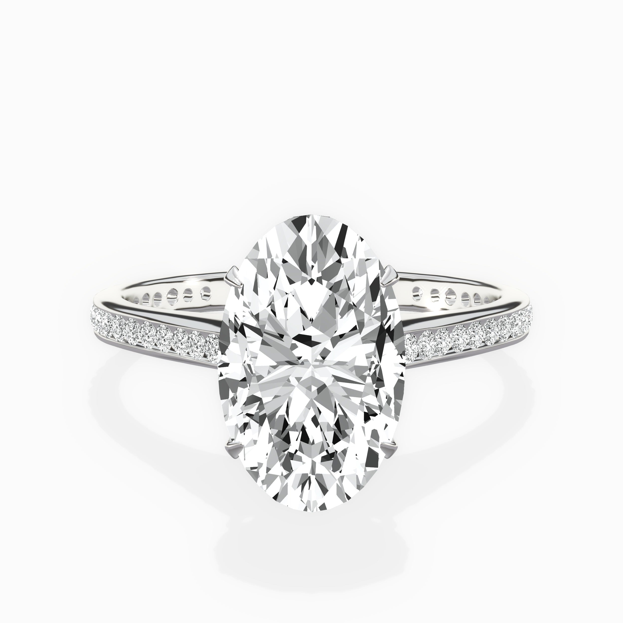 Channel Set Solitaire Oval Engagement Ring in White Gold