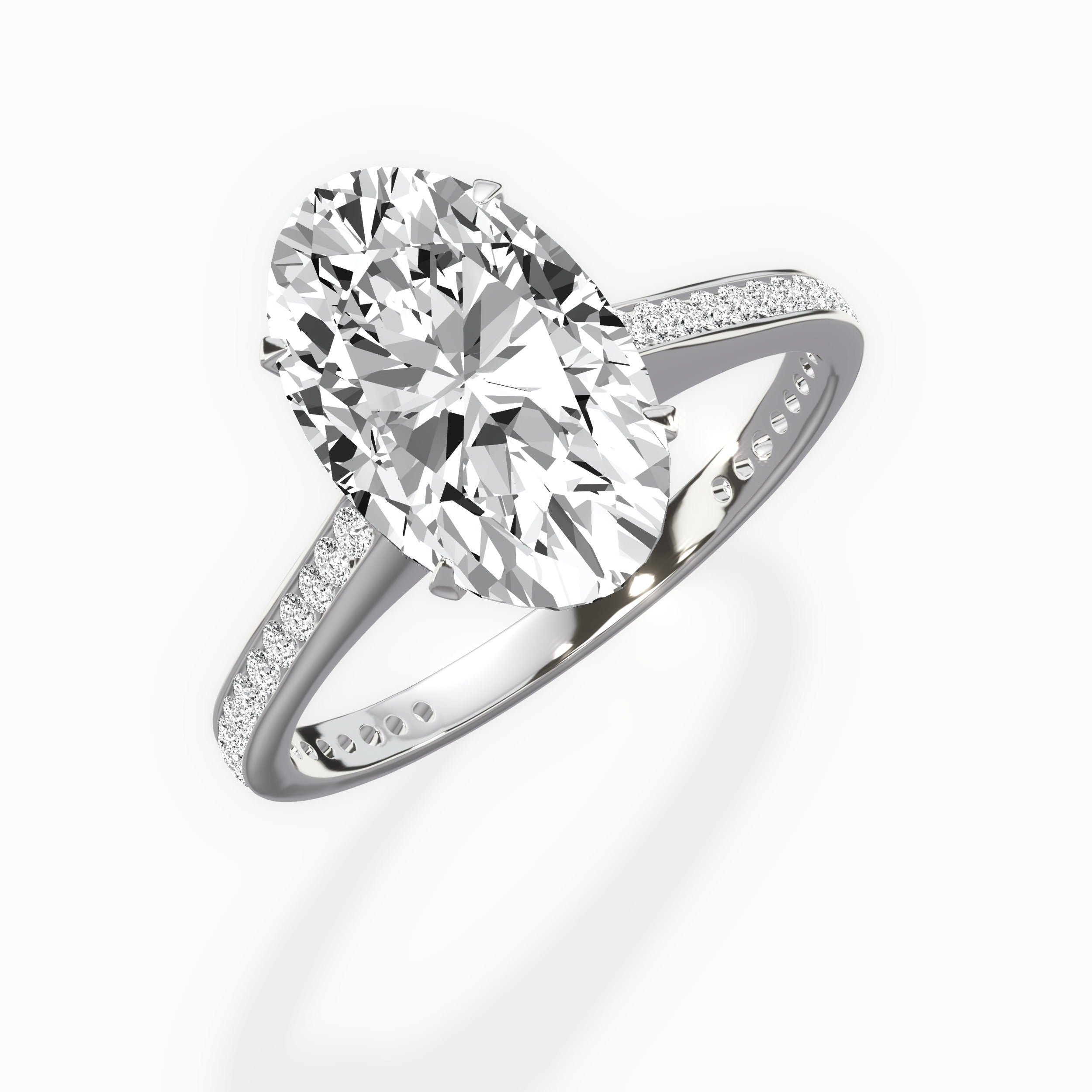Channel Set Solitaire Oval Engagement Ring in White Gold