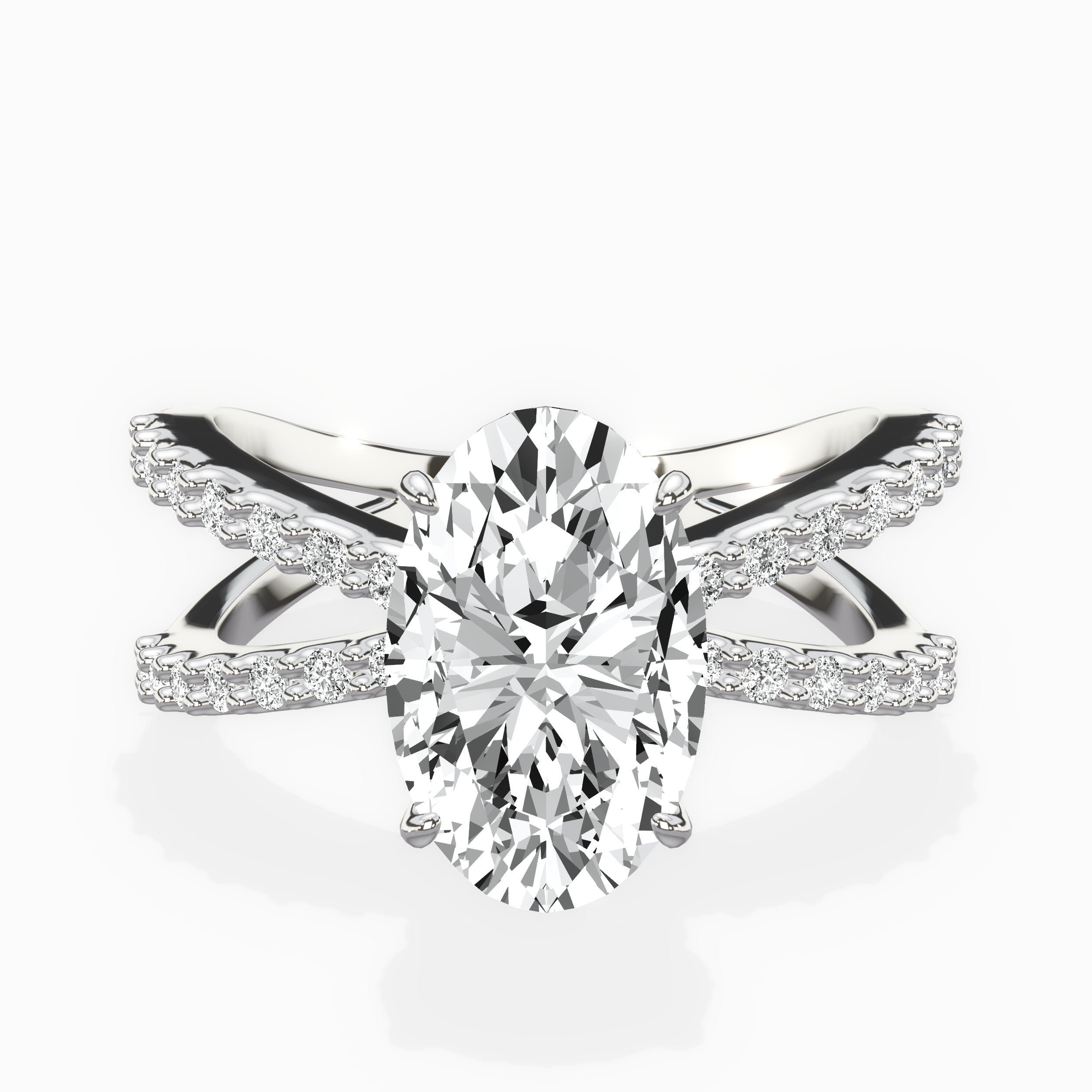 Reverse Shank Solitaire Oval Engagement Ring in White Gold