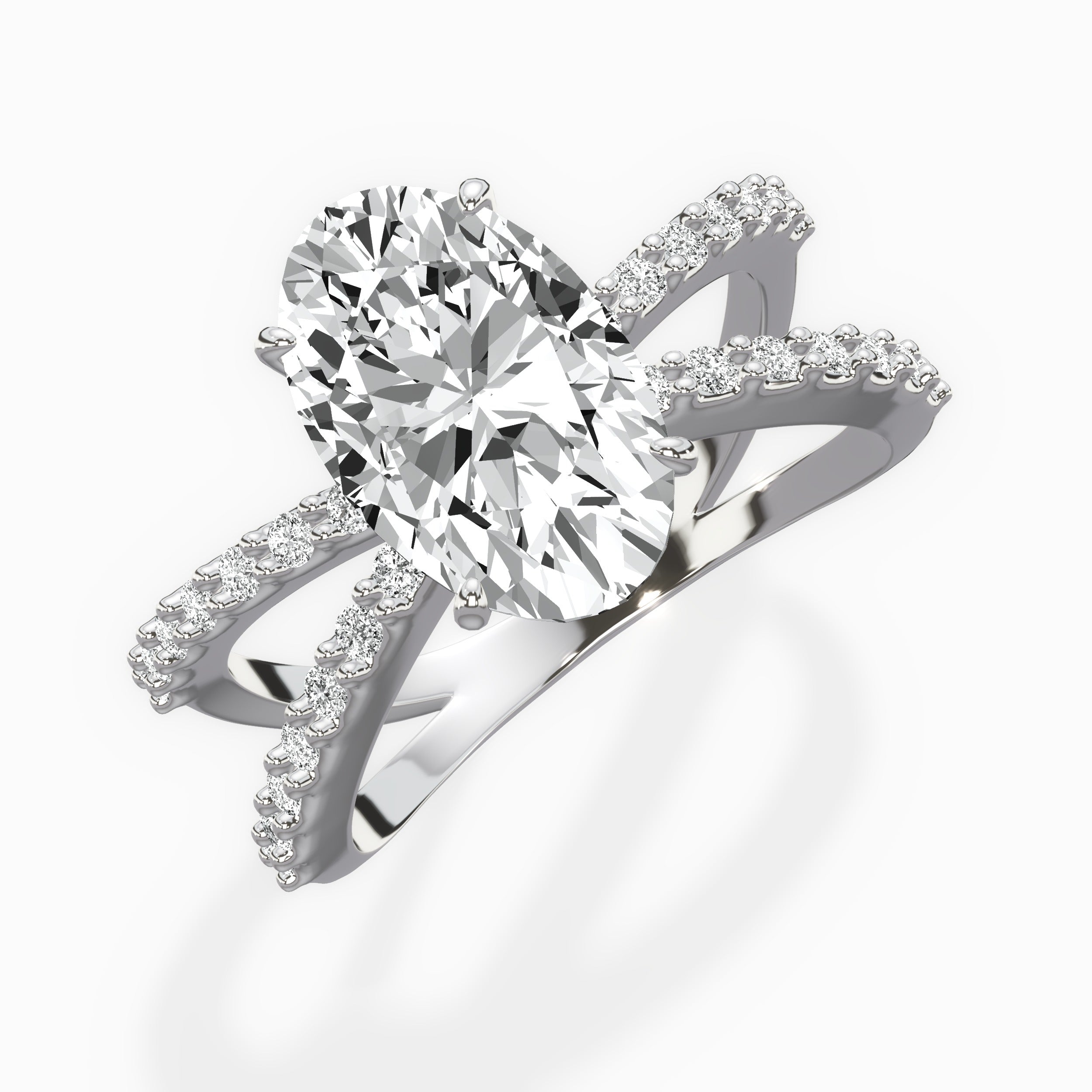 Reverse Shank Solitaire Oval Engagement Ring in White Gold