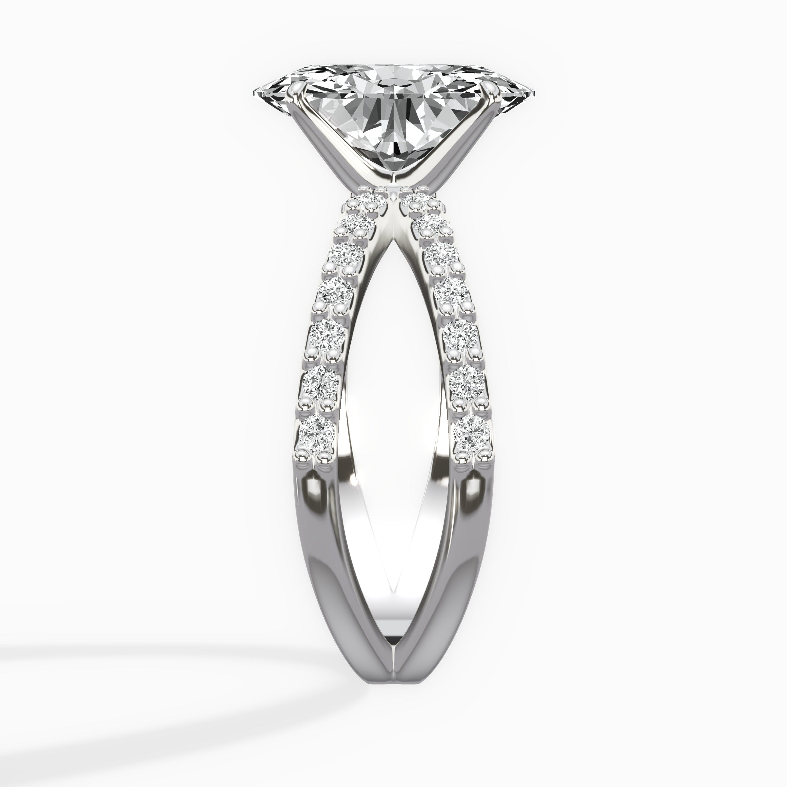 Reverse Shank Solitaire Oval Engagement Ring in White Gold