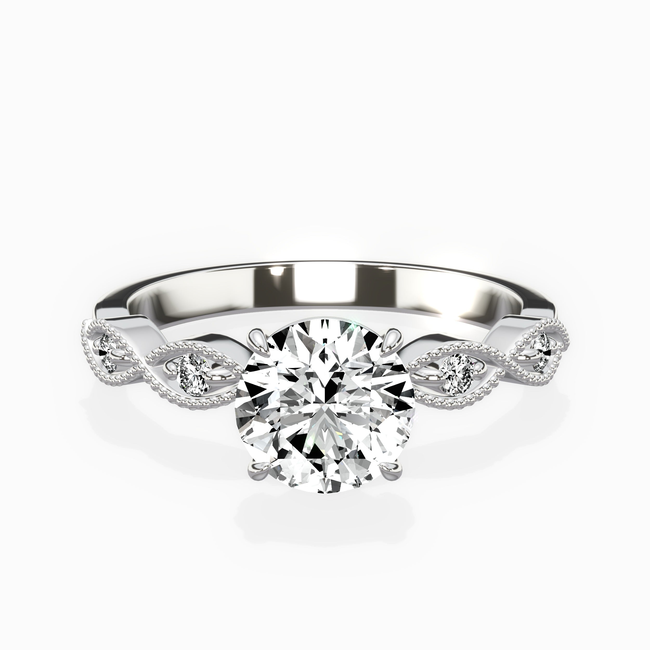 Infinity Solitaire Round Engagement Ring in White Gold