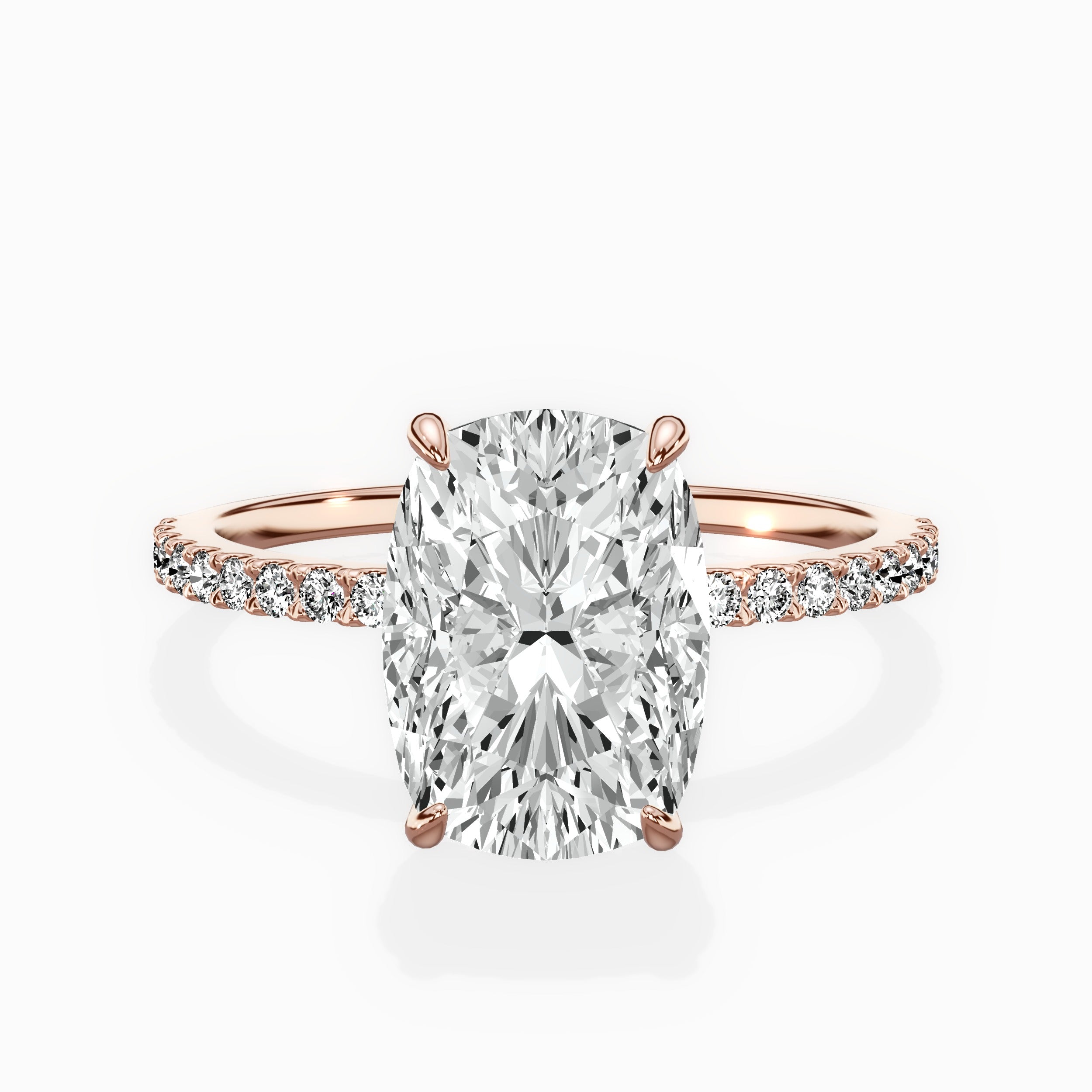 Fortuna Solitaire Long Cushion Engagement Ring in Rose Gold
