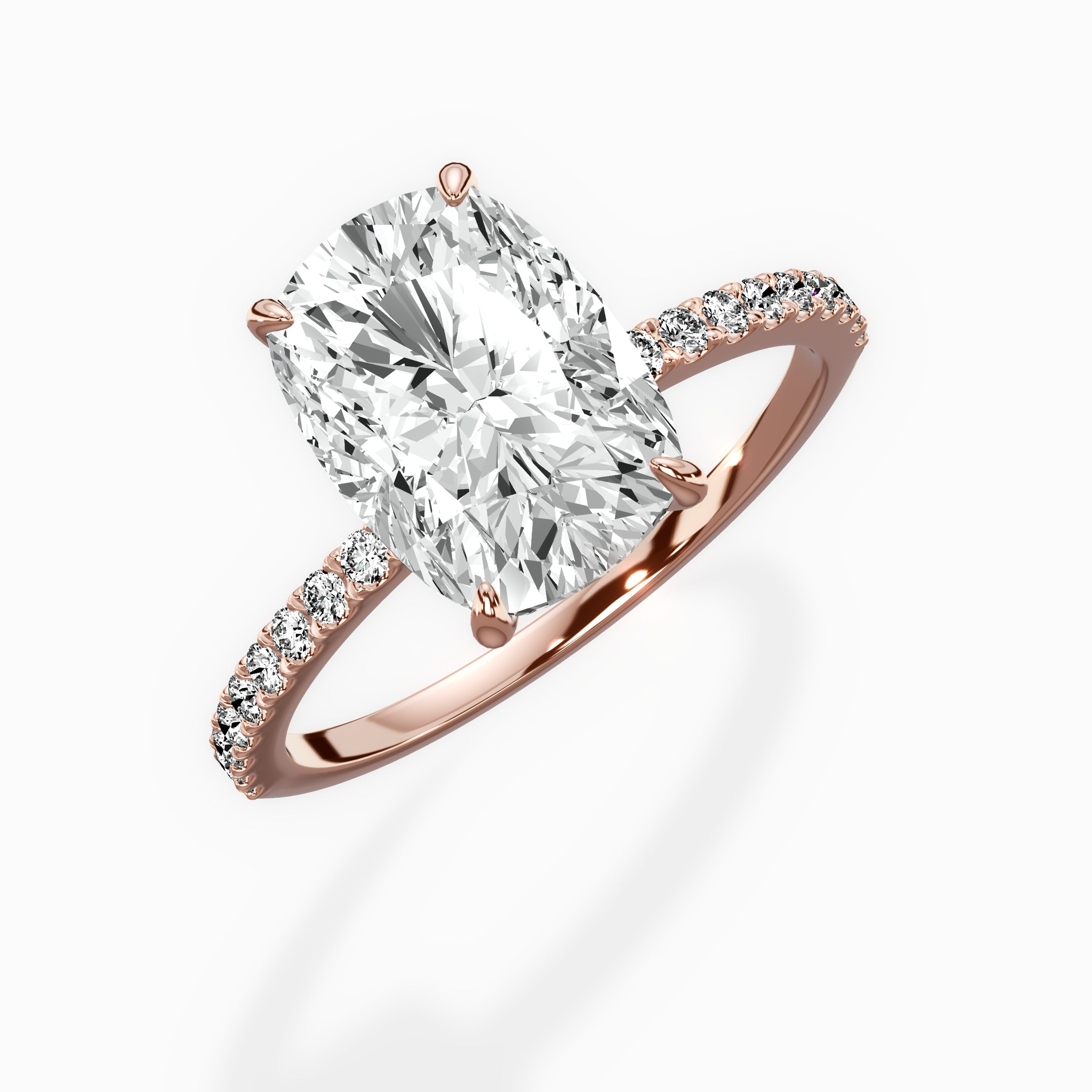 Fortuna Solitaire Long Cushion Engagement Ring in Rose Gold