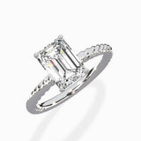 Petite Pave Band Solitaire Ring Engagement Ring