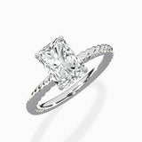 Petite Pave Band Solitaire Ring Engagement Ring