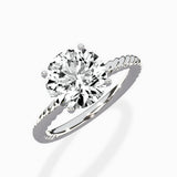 Petite Pave Band Solitaire Ring Engagement Ring