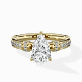 Detailed Band Hidden Halo Solitaire Ring Engagement Ring