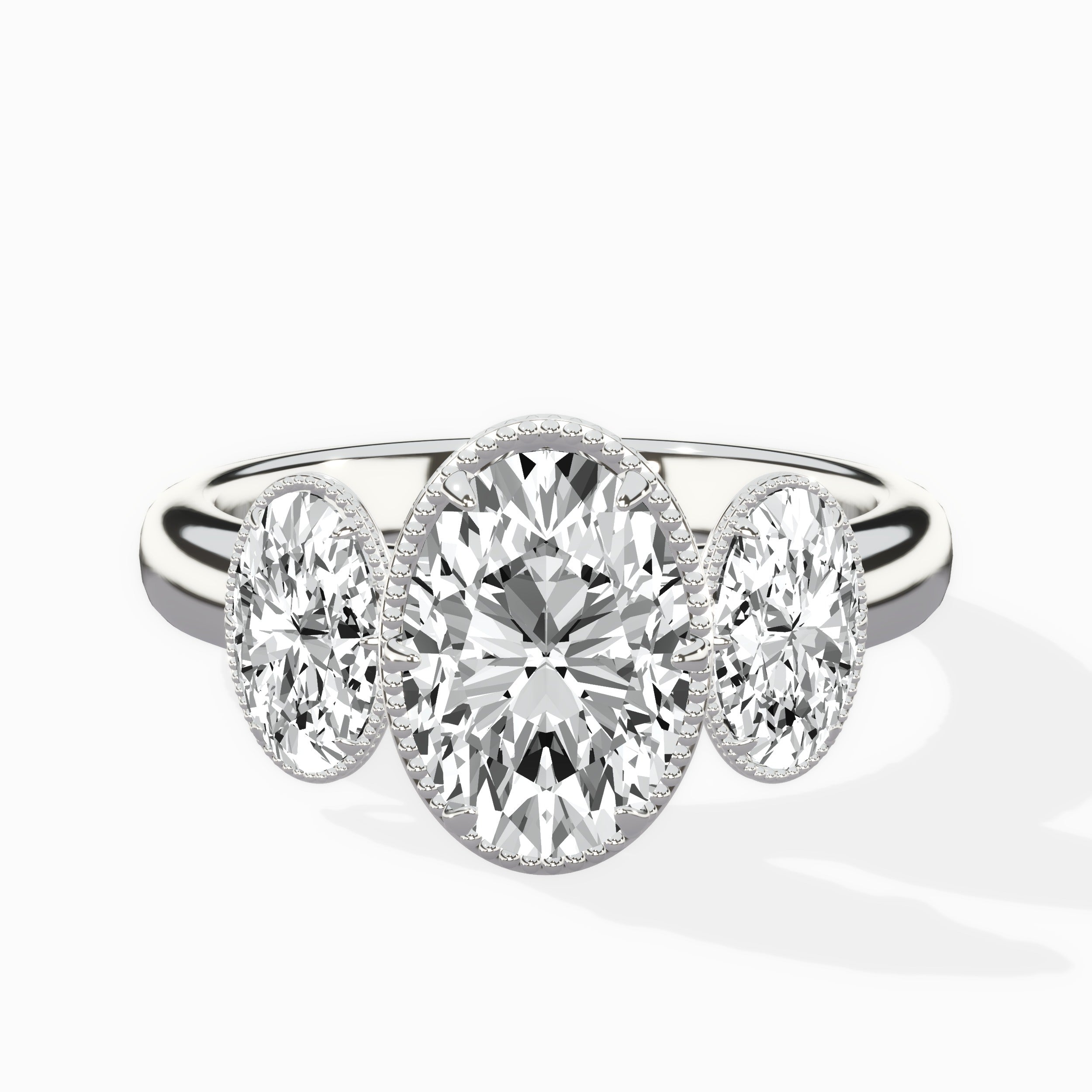 Venice Three Stone Oval Engagement Ring in White Gold