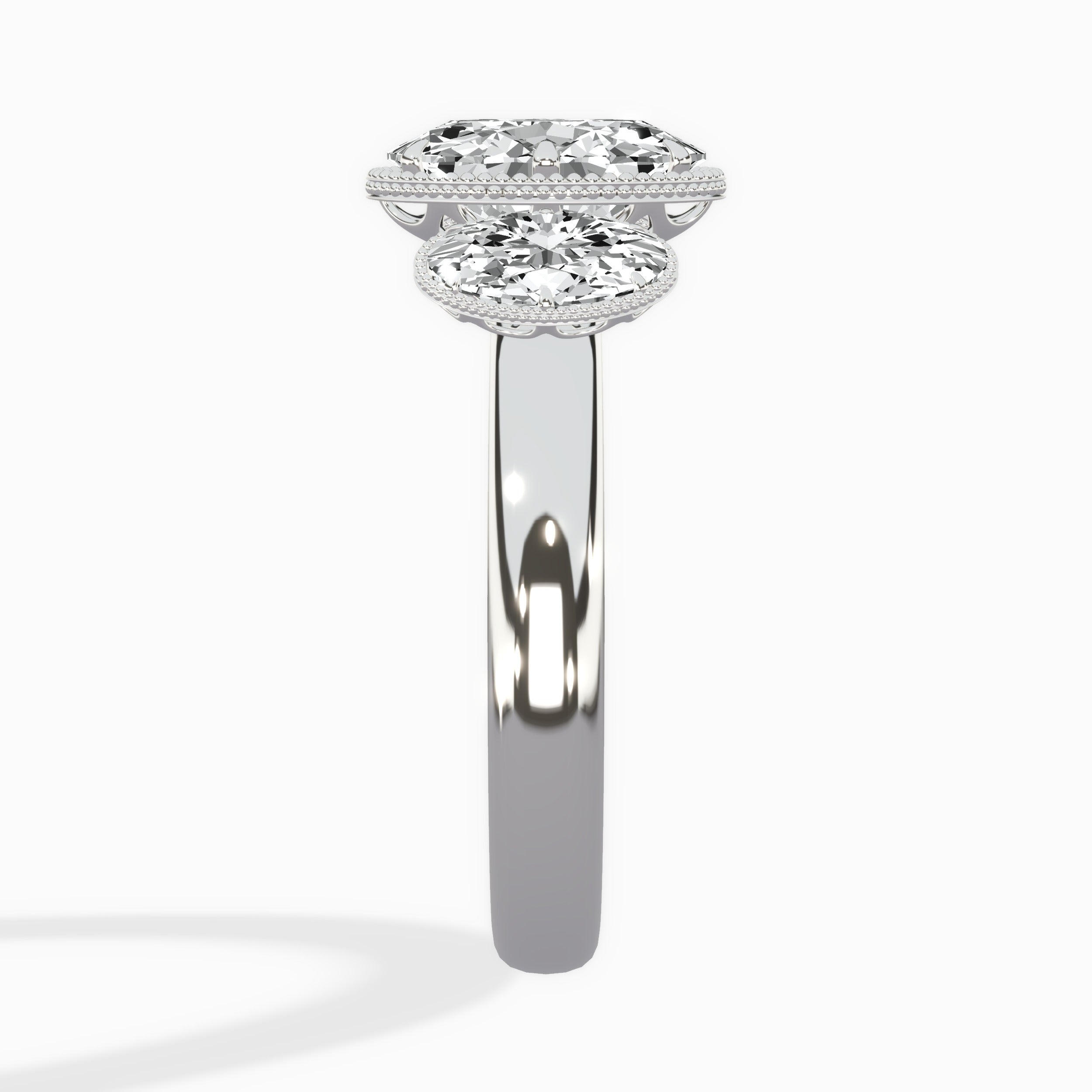 Venice Three Stone Oval Engagement Ring in White Gold