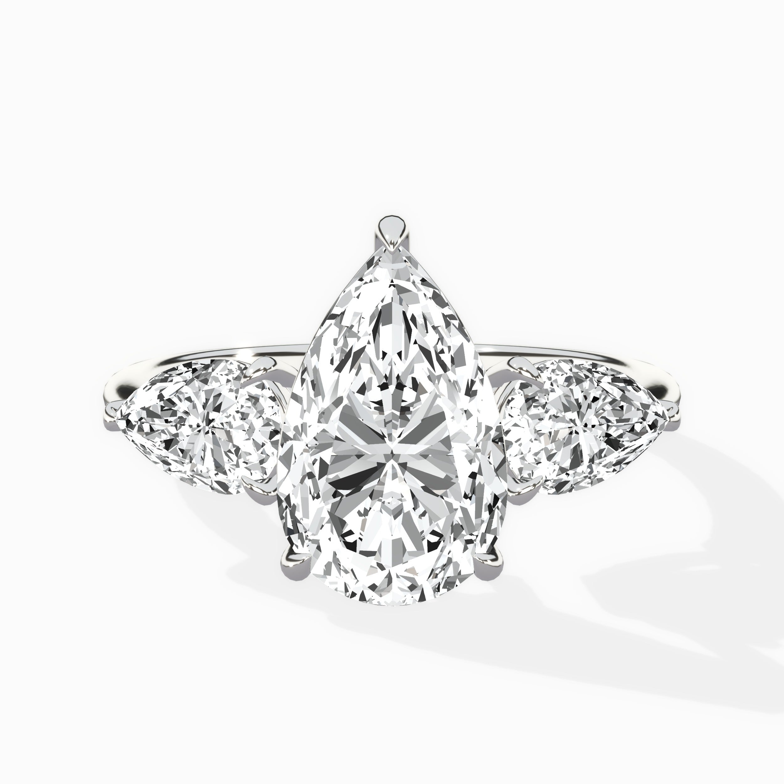 Forever Three Stone Pear Engagement Ring in White Gold