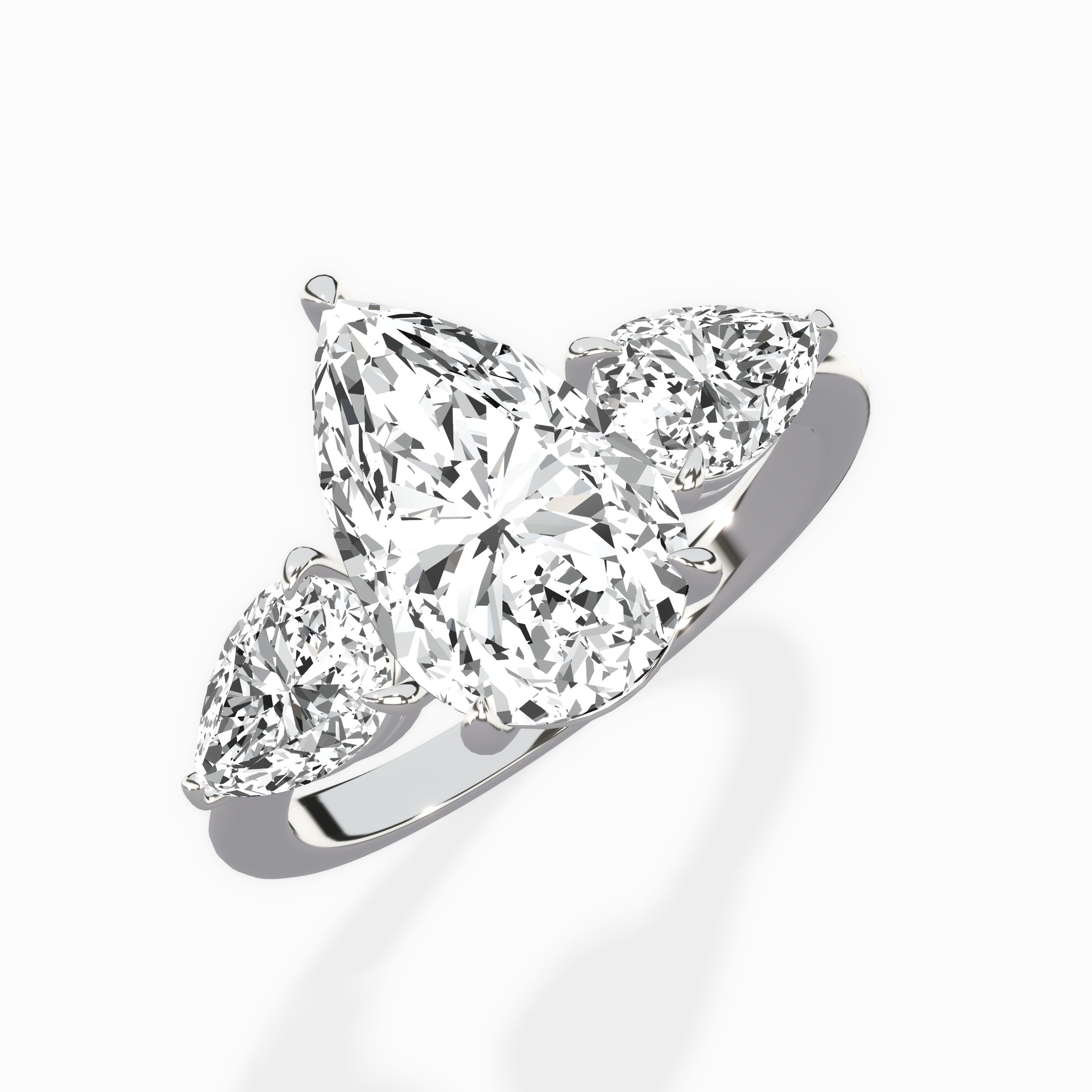 Forever Three Stone Pear Engagement Ring in White Gold