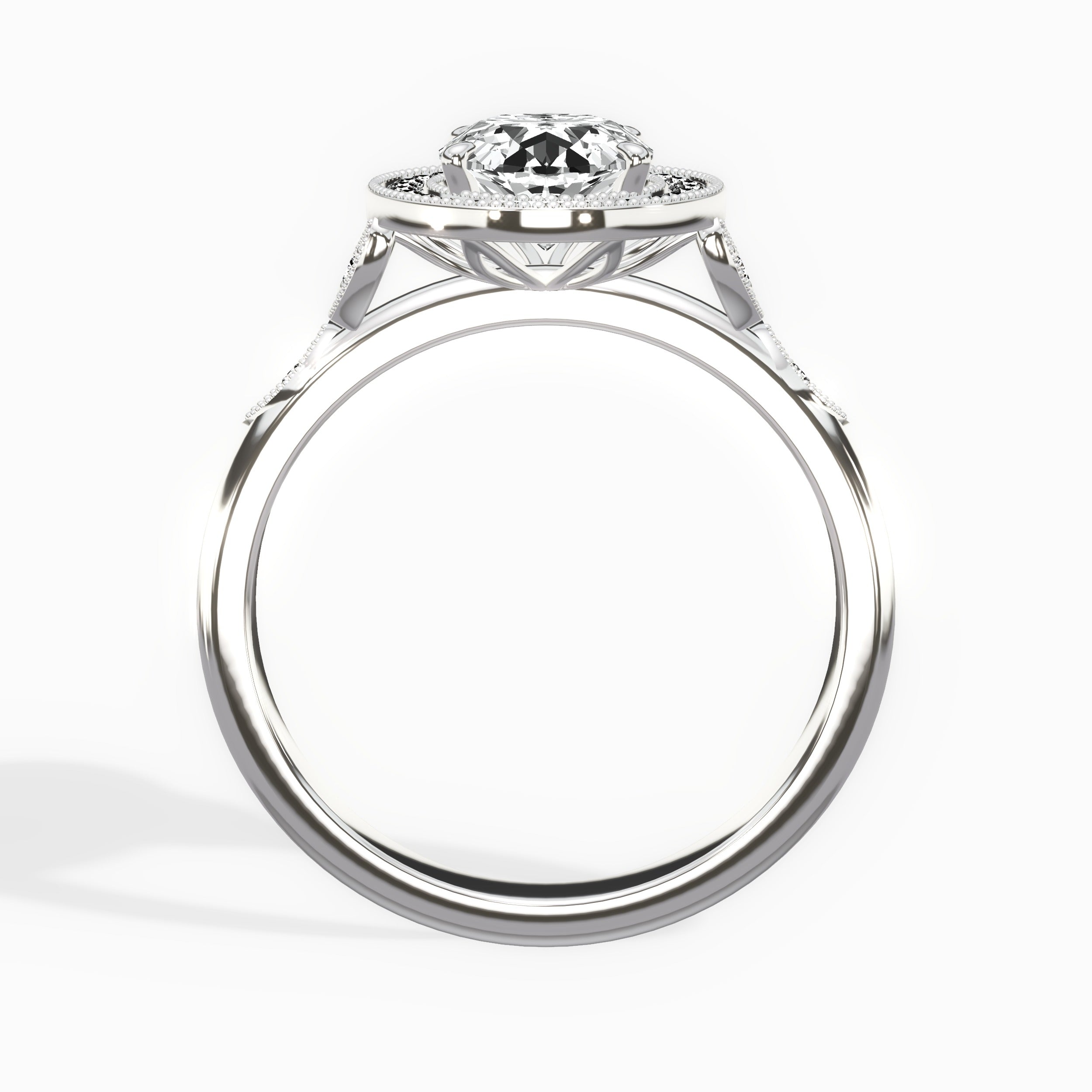 Floral Vintage Style Oval Engagement Ring in White Gold