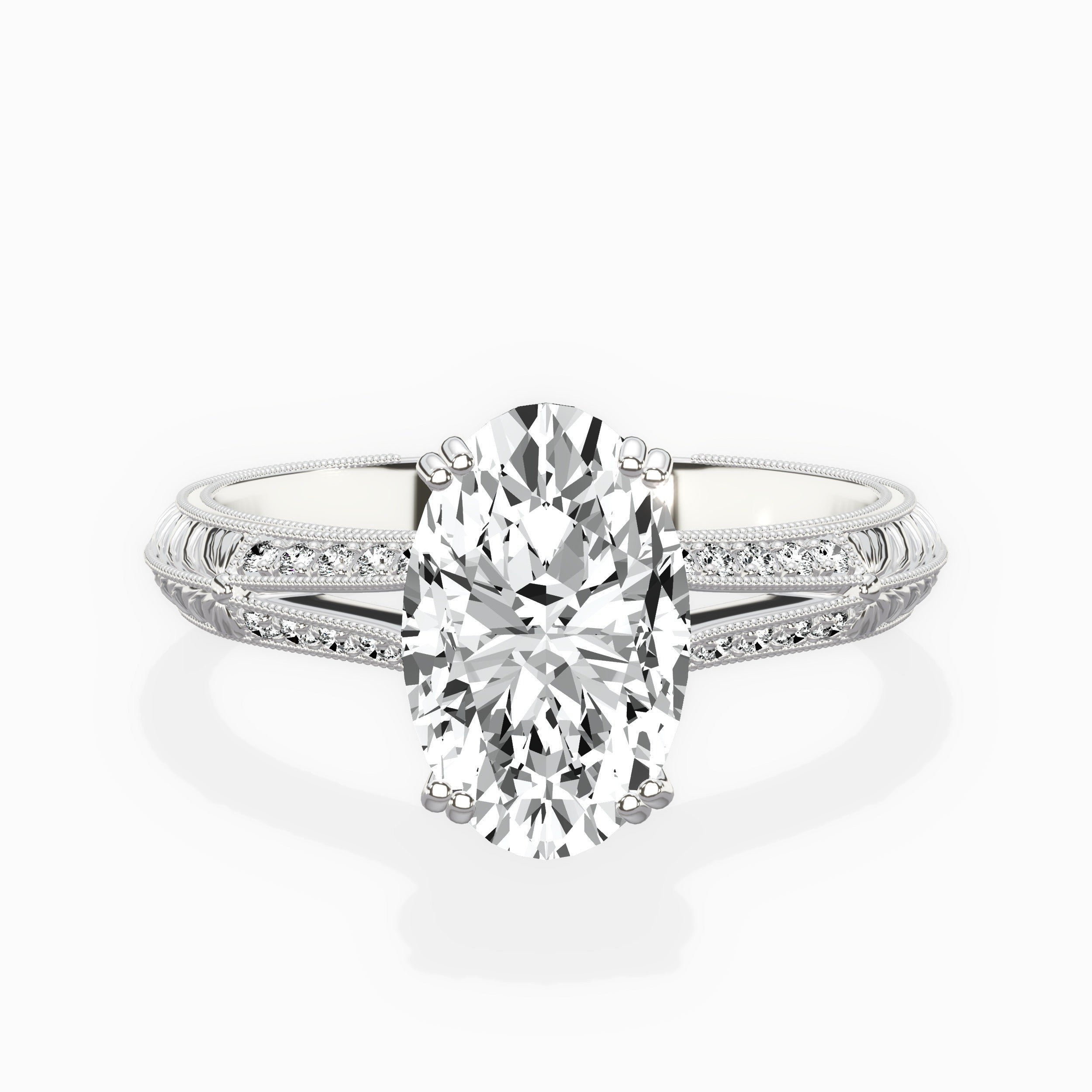 Bali Vintage Style Oval Engagement Ring in White Gold