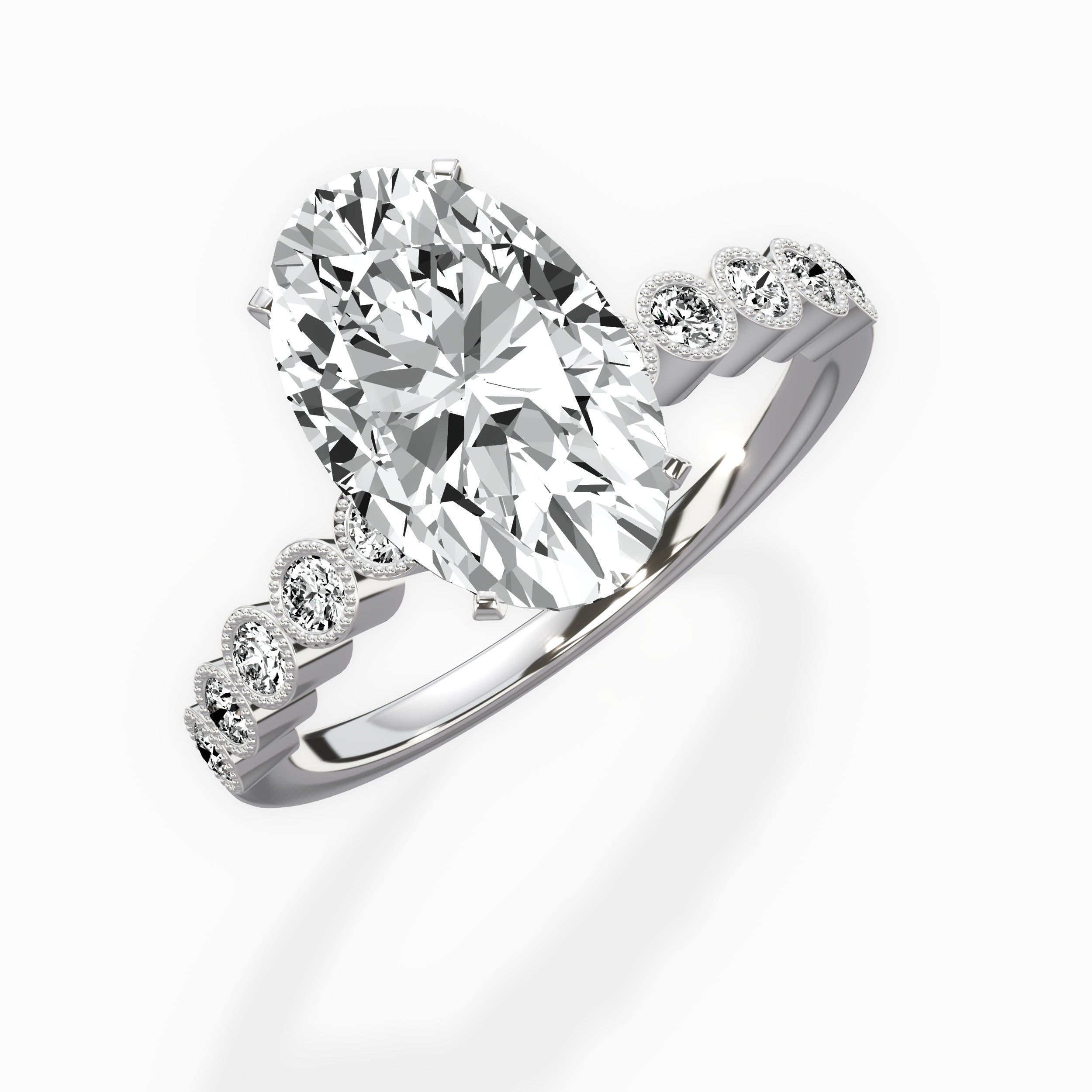 Bezel Vintage Style Oval Engagement Ring in White Gold