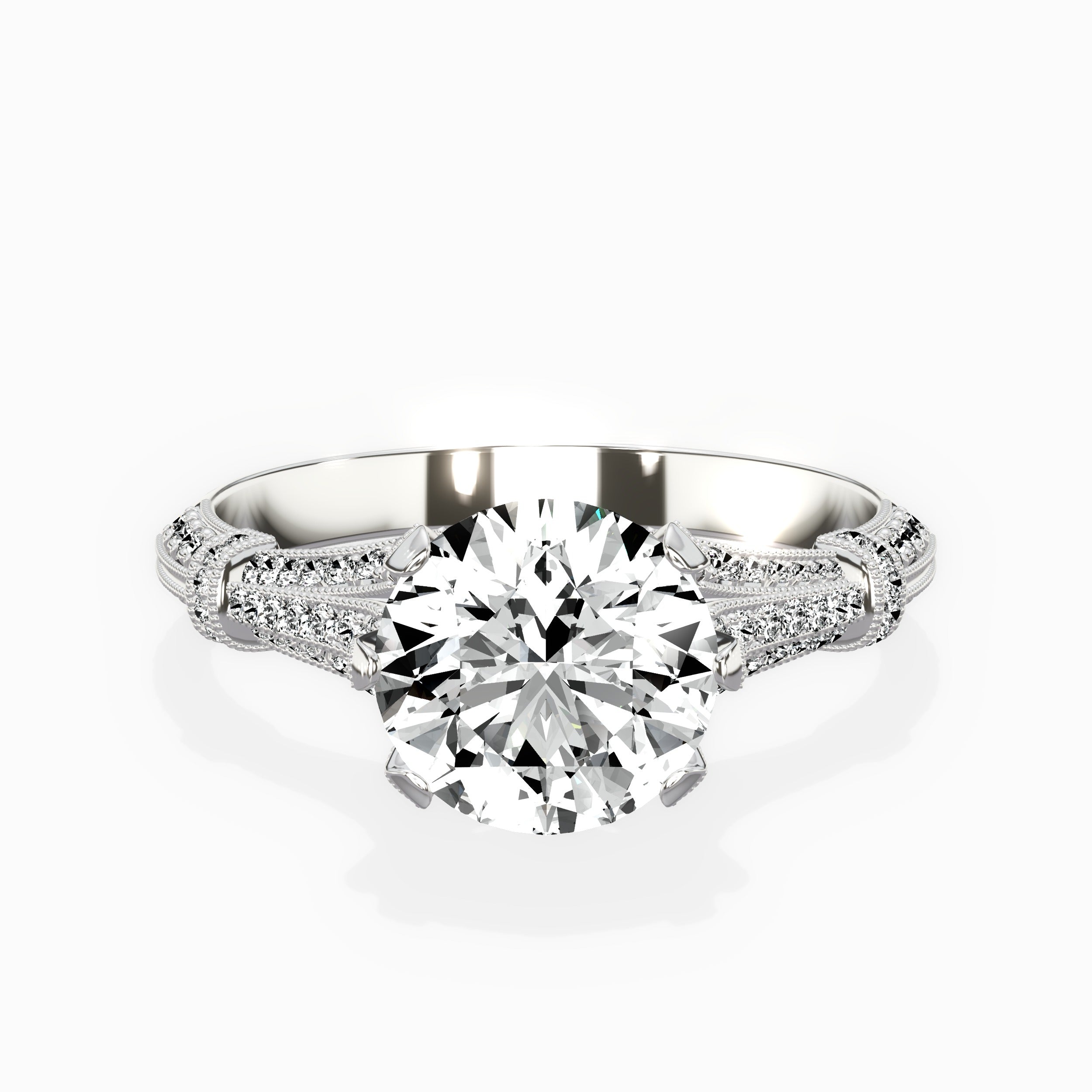 Six Prong Vintage Style Round Engagement Ring in White Gold