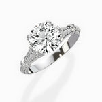 Six Prong Vintage Style Round Engagement Ring in White Gold