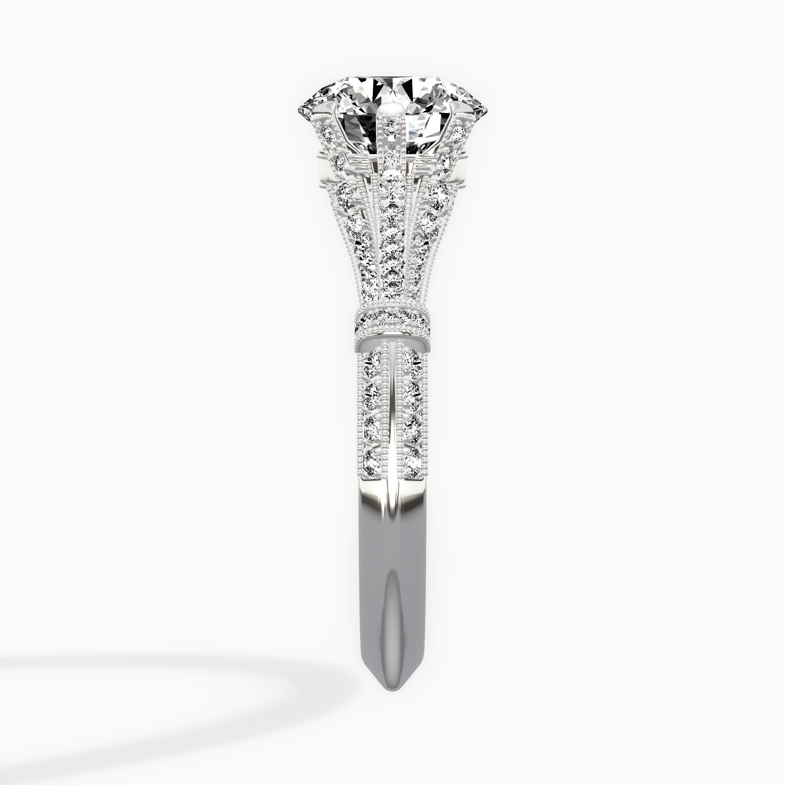 Six Prong Vintage Style Round Engagement Ring in White Gold