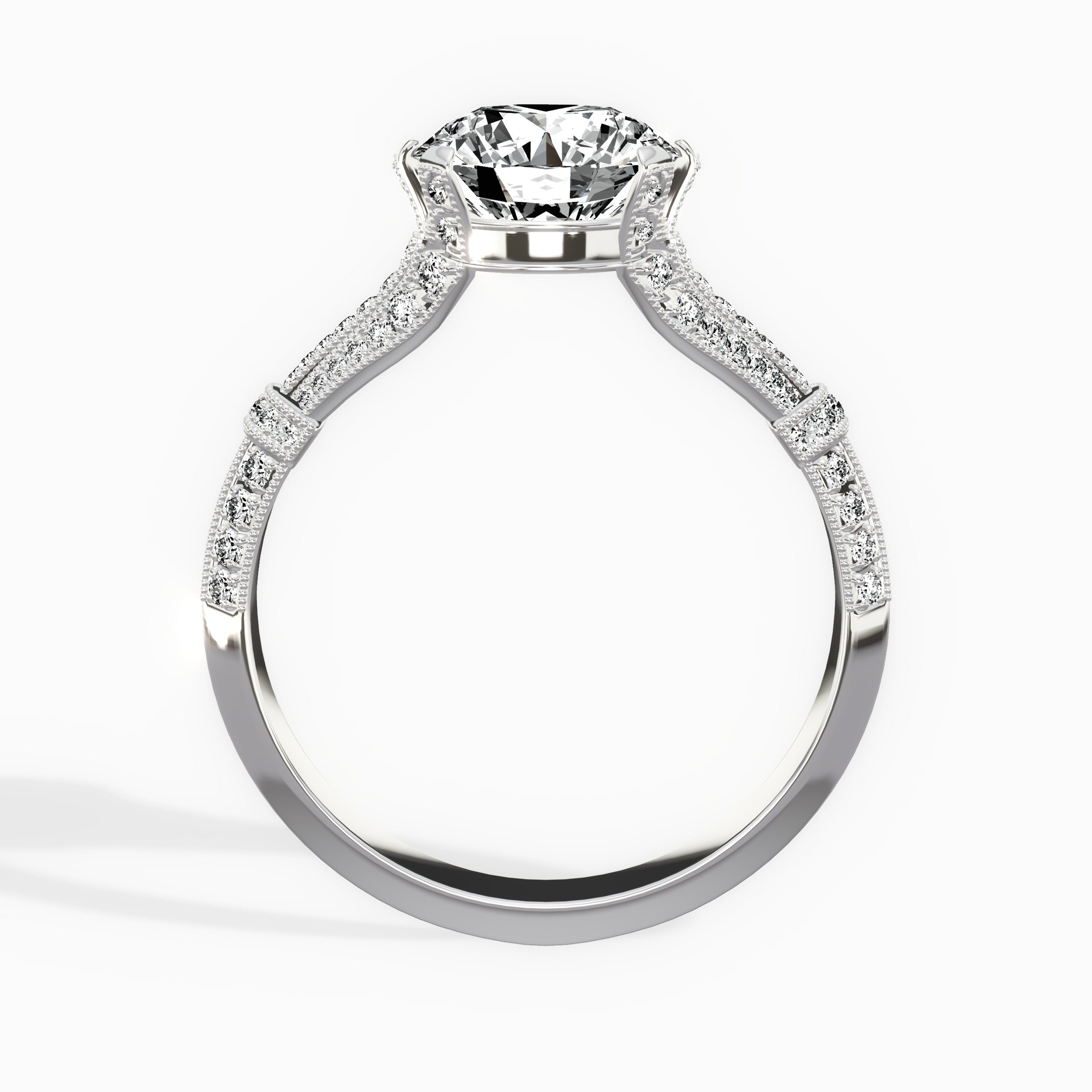Six Prong Vintage Style Round Engagement Ring in White Gold