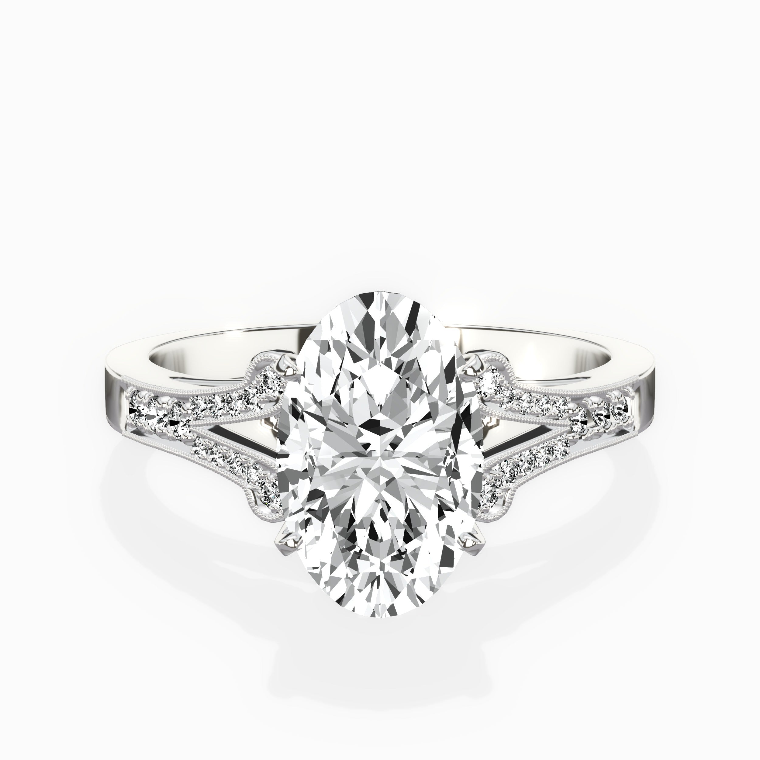 Romantic Vintage Style Oval Engagement Ring in White Gold