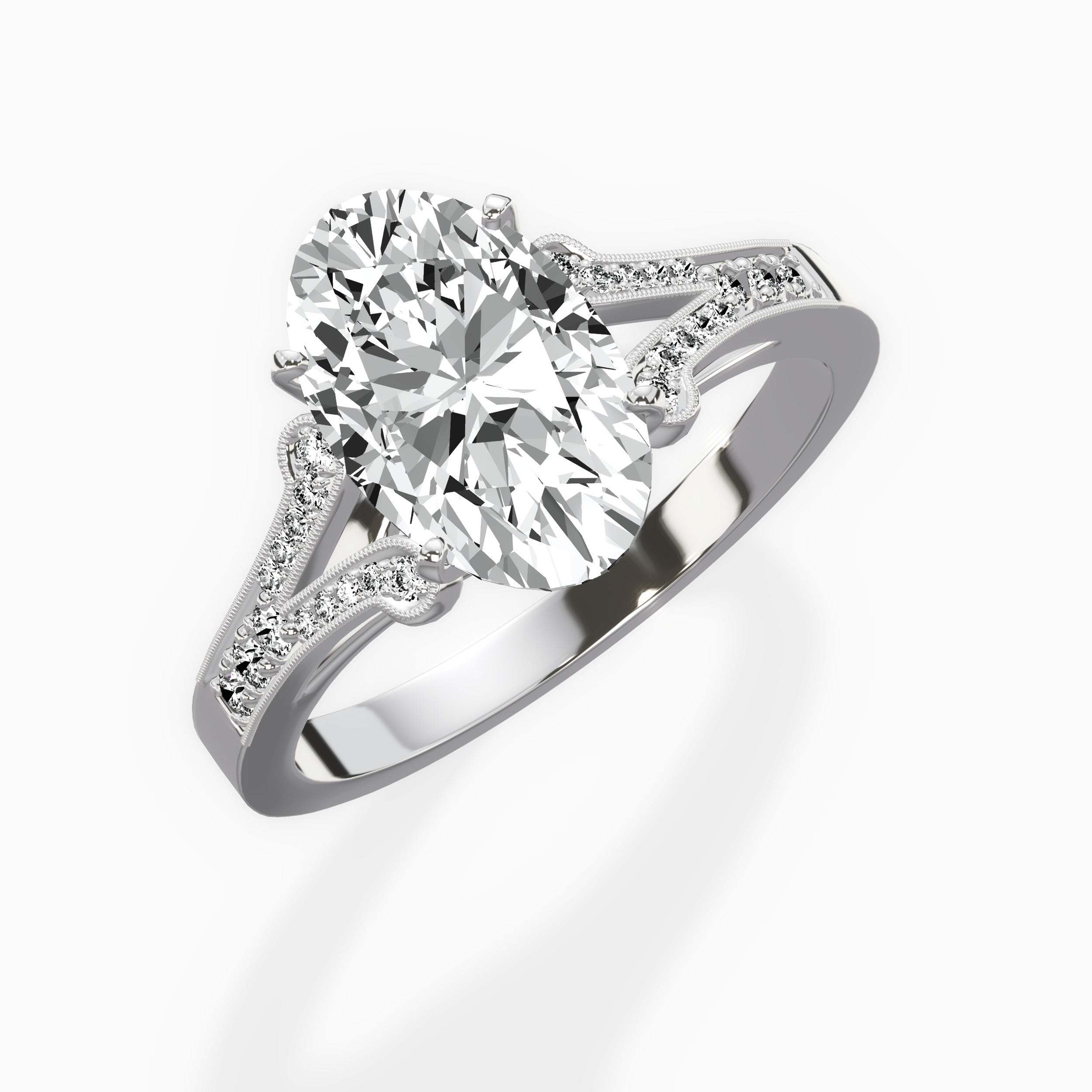Romantic Vintage Style Oval Engagement Ring in White Gold