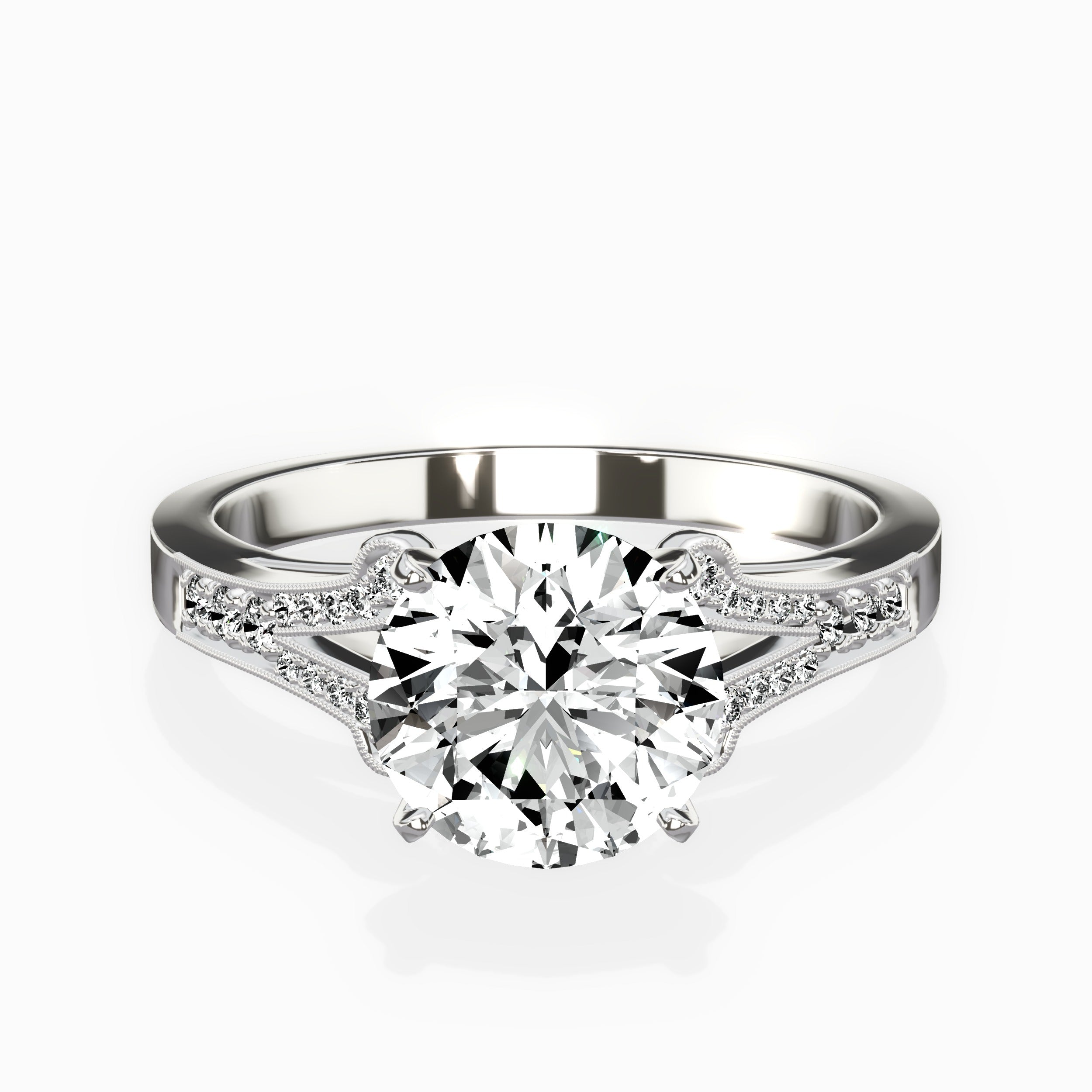 Romantic Vintage Style Round Engagement Ring in White Gold