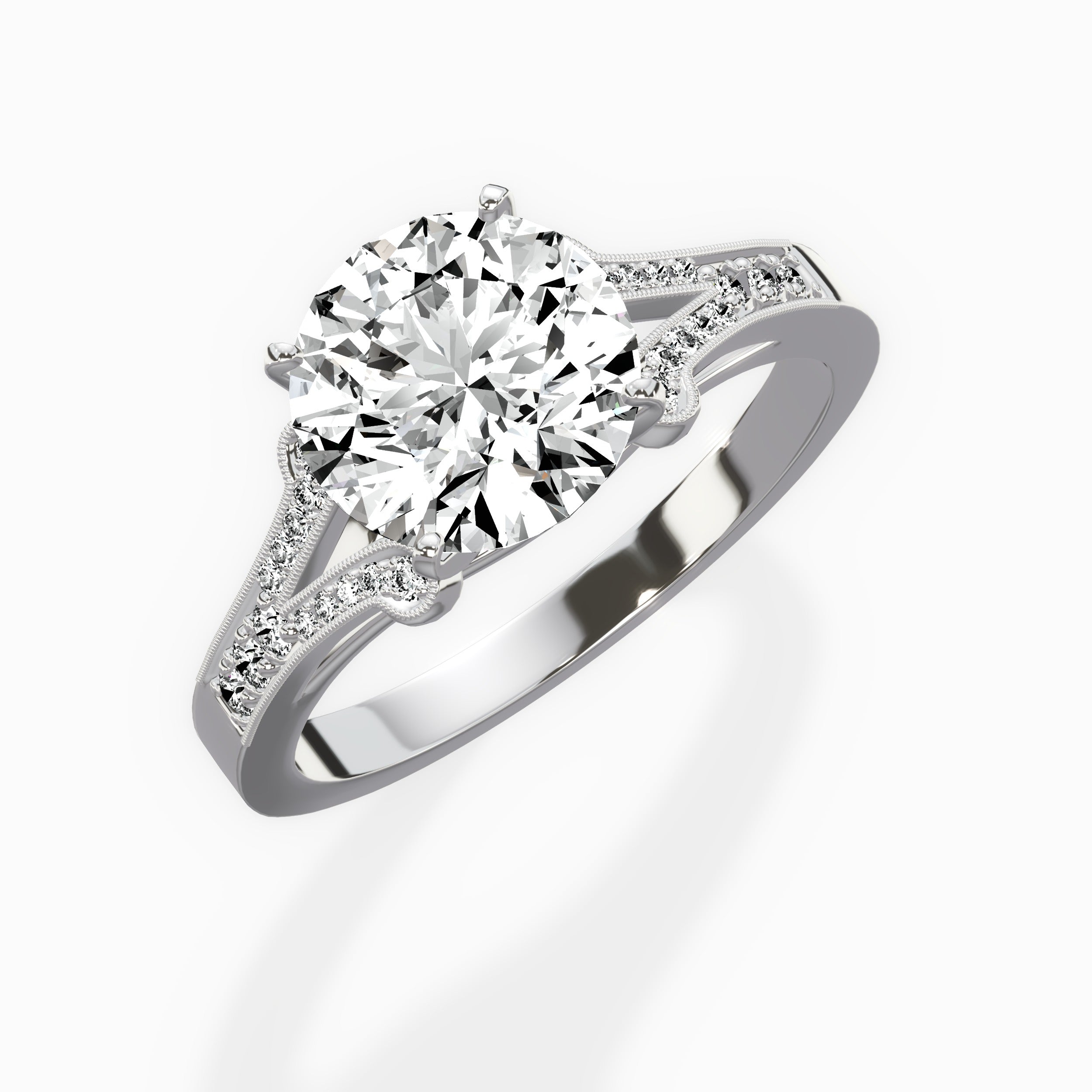 Romantic Vintage Style Round Engagement Ring in White Gold