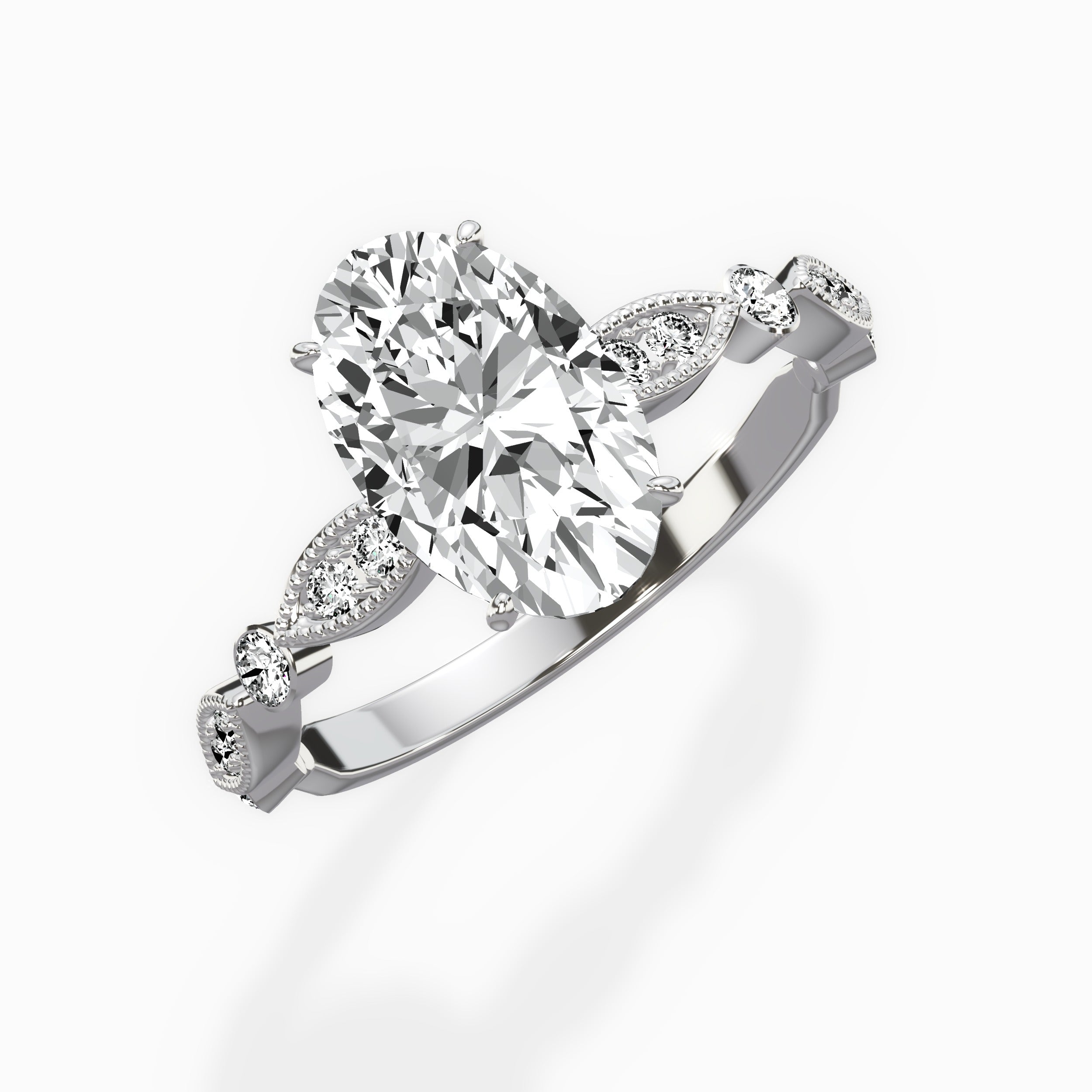 Timeless Vintage Style Oval Engagement Ring in White Gold