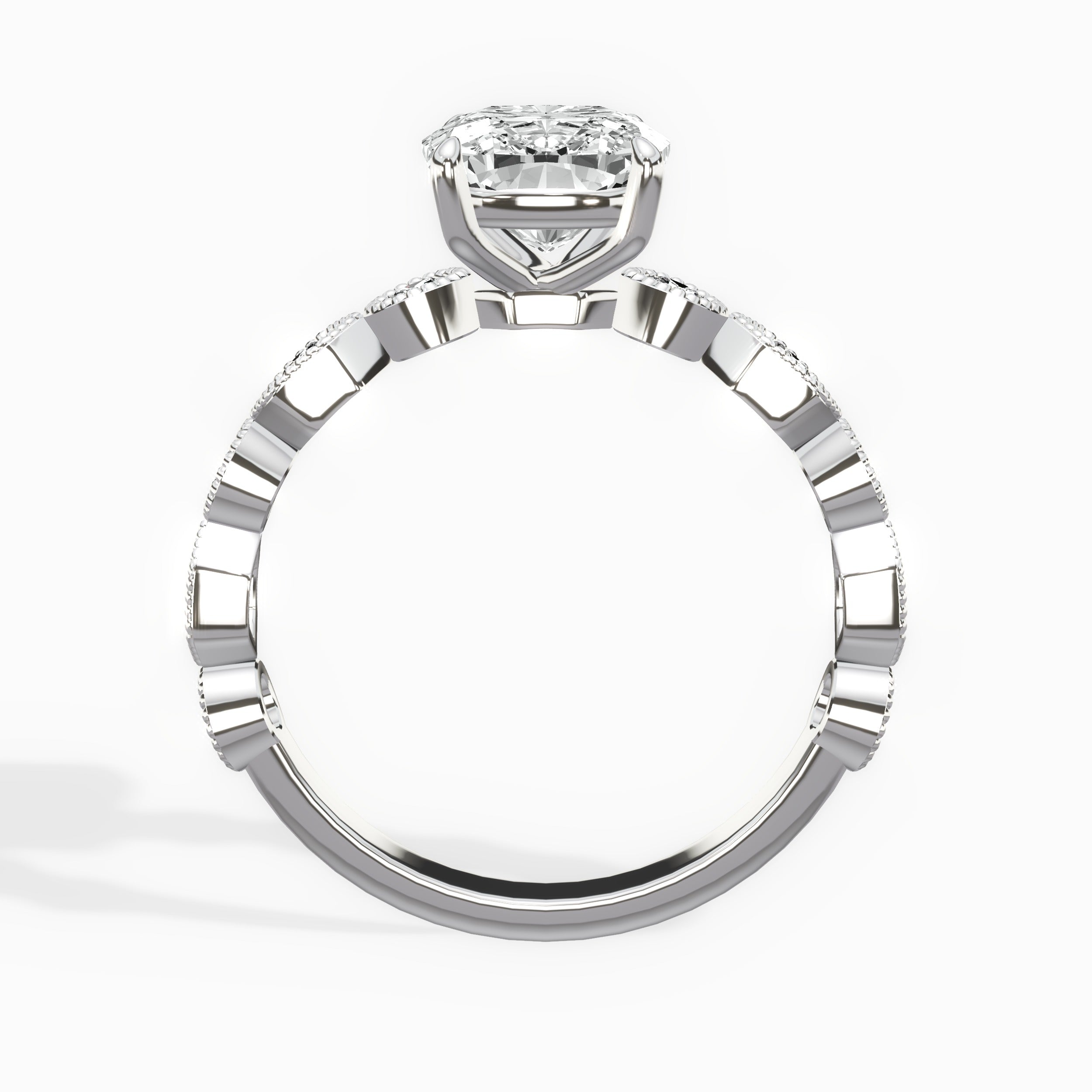 Devotion Vintage Style Long Cushion Engagement Ring in White Gold
