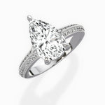 Two Petals Pave Vintage Pear Engagement Ring in White Gold