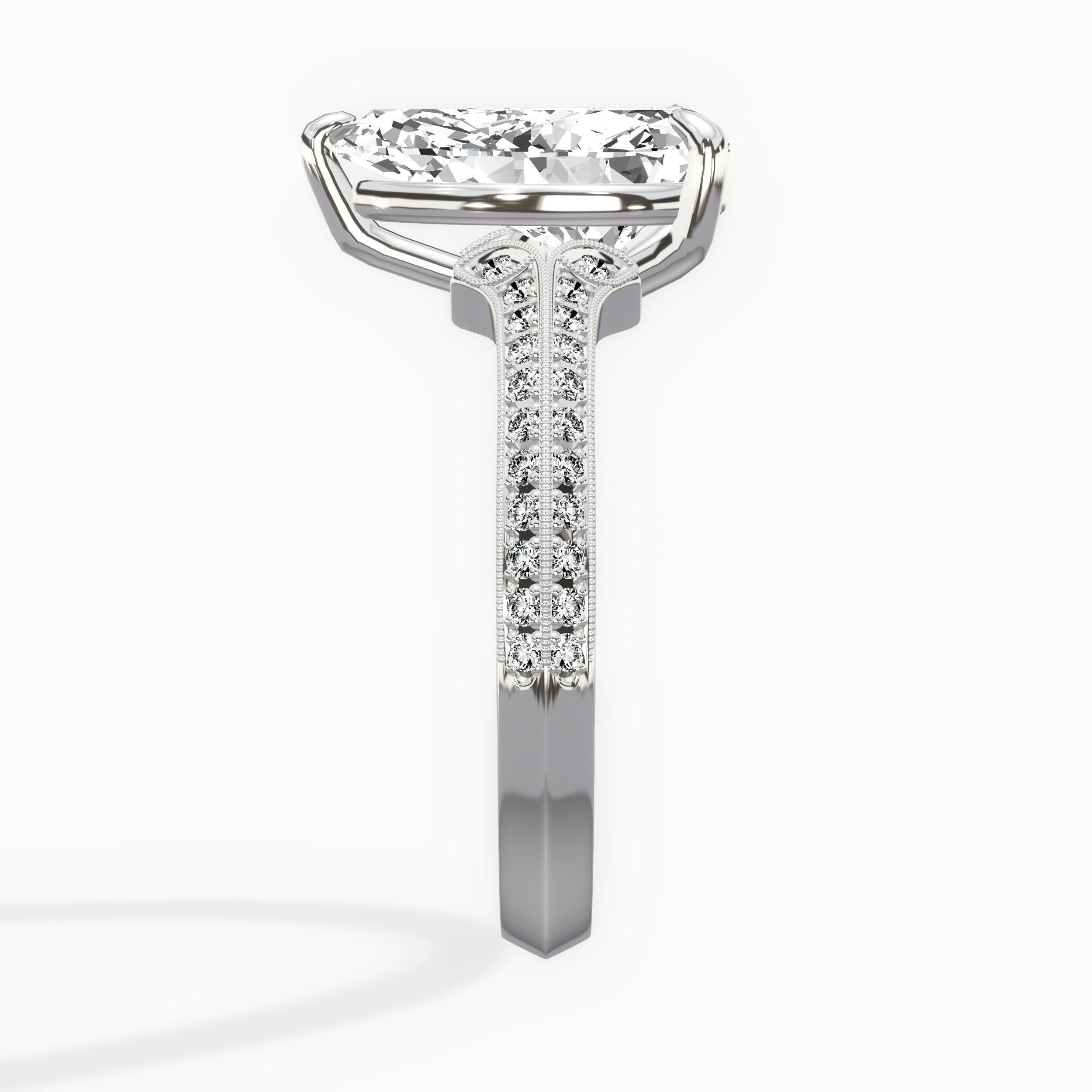 Two Petals Pave Vintage Pear Engagement Ring in White Gold