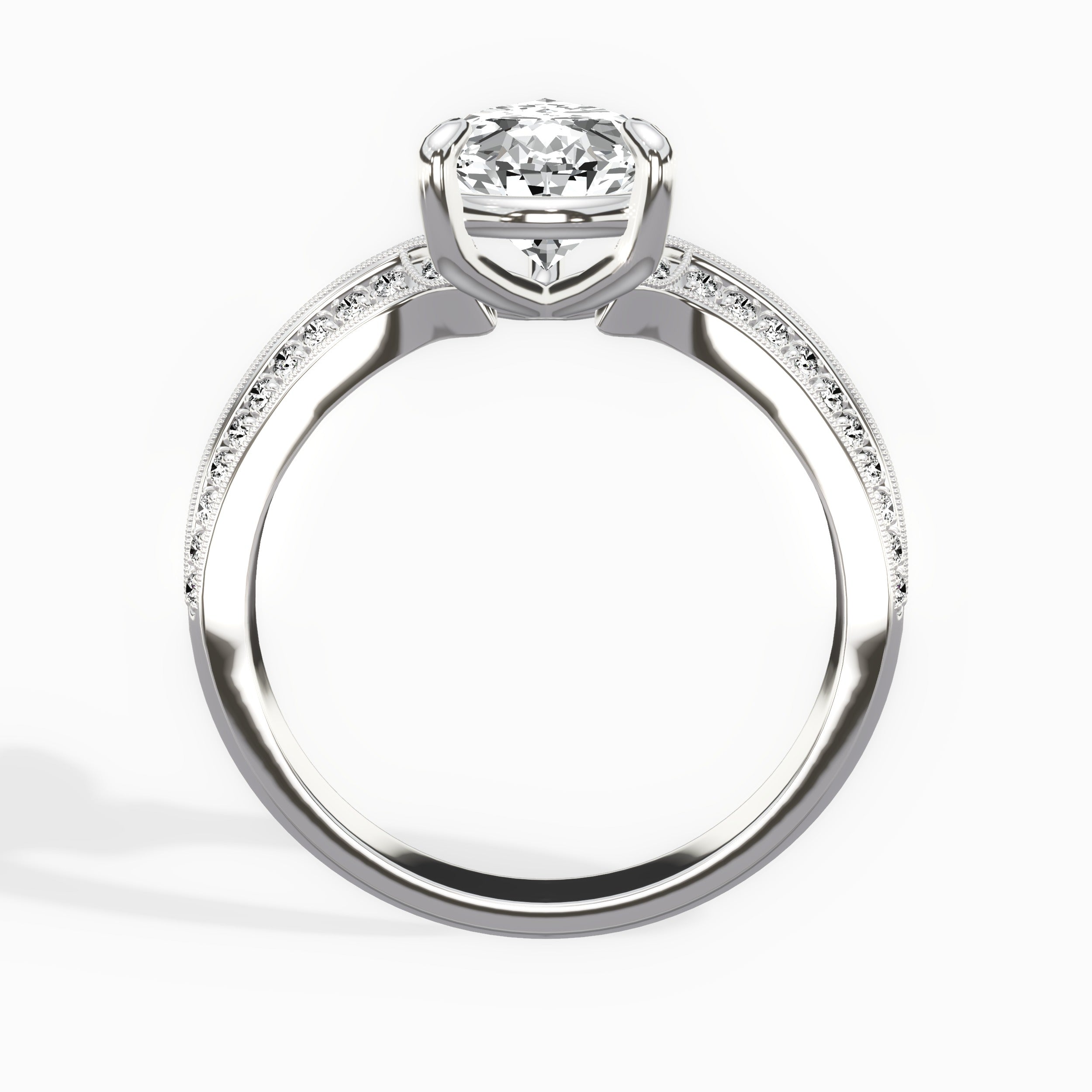 Two Petals Pave Vintage Pear Engagement Ring in White Gold