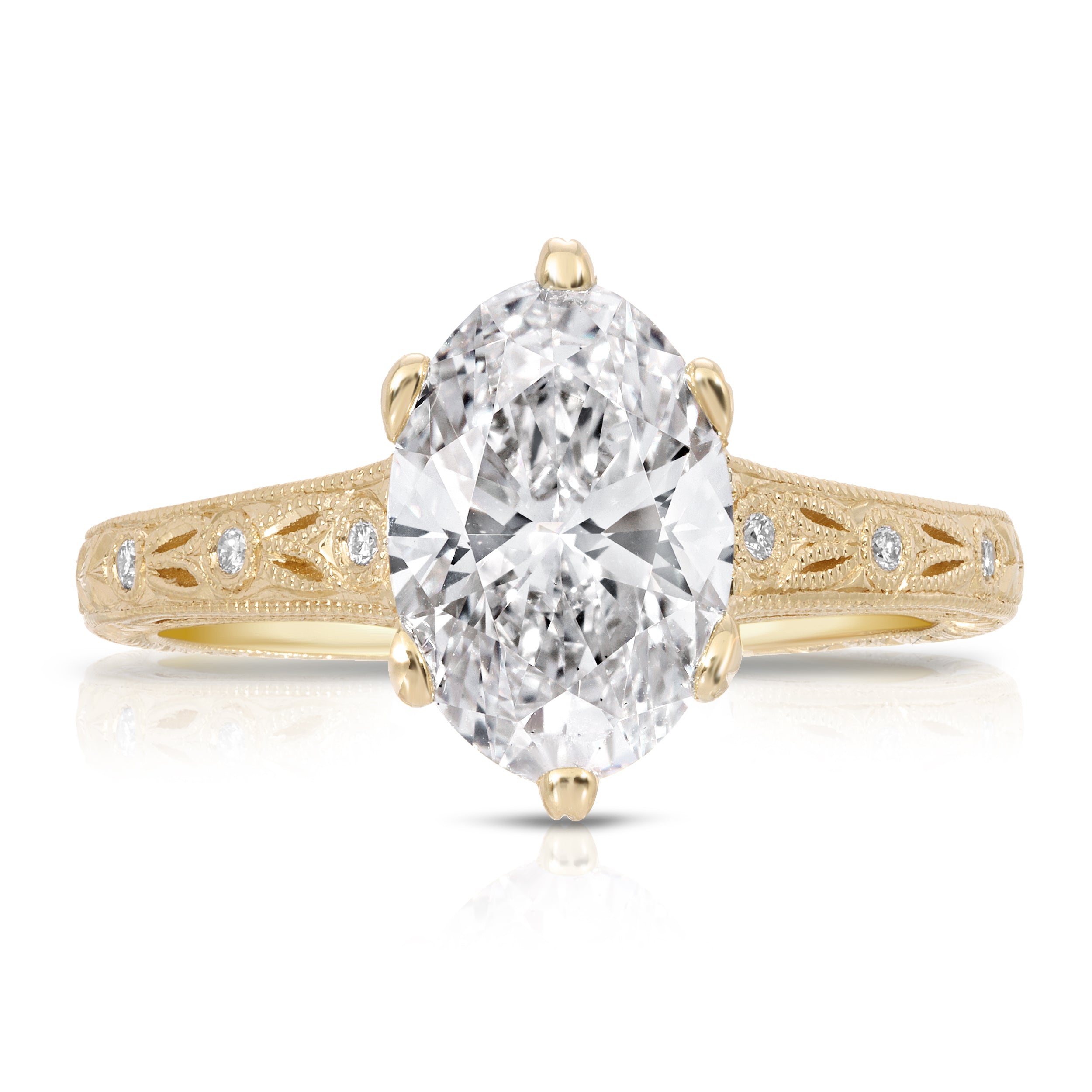 Classic Vintage Style Oval Engagement Ring in Yellow Gold