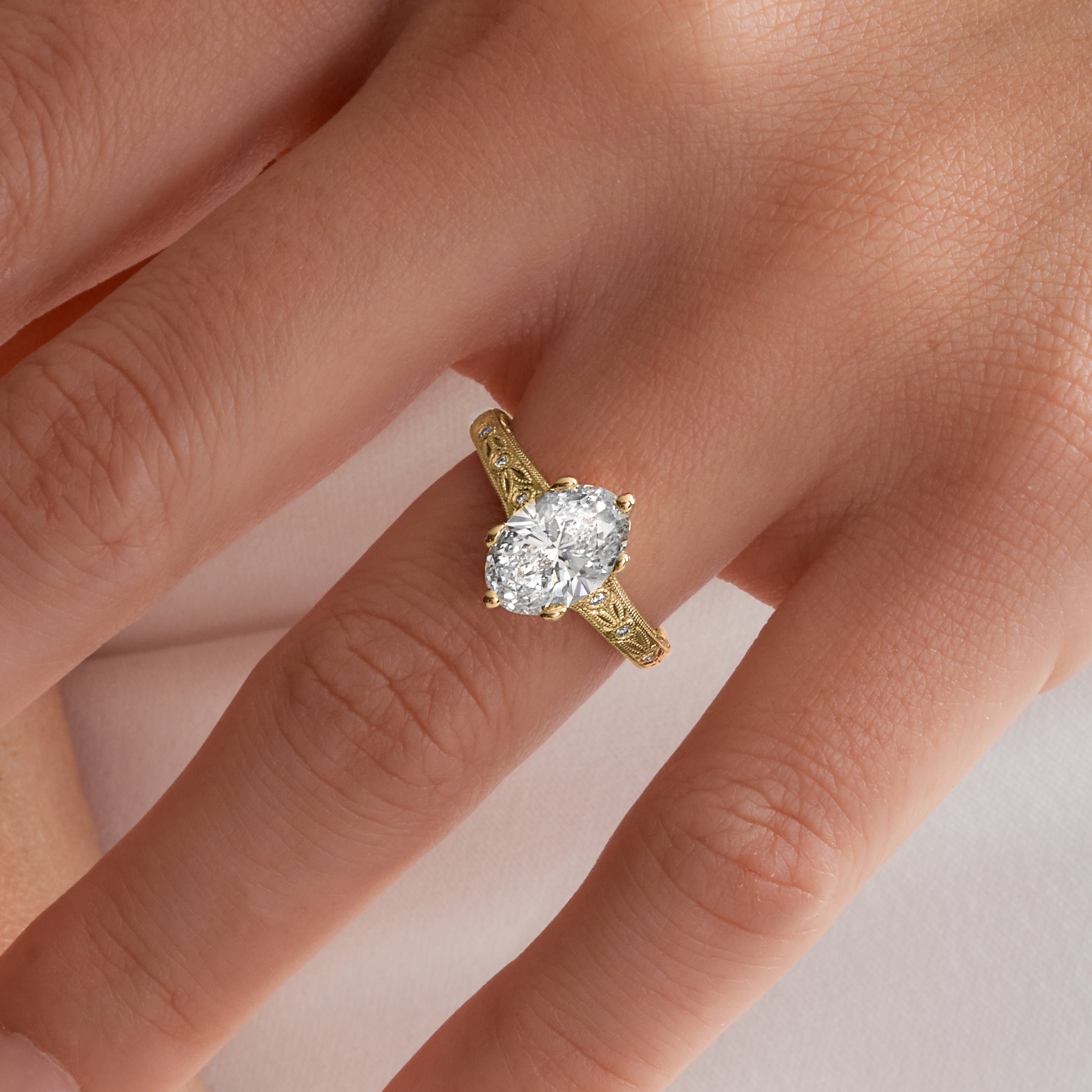 Classic Vintage Style Oval Engagement Ring in Yellow Gold