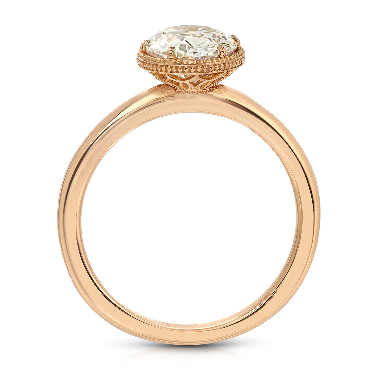 Milgrain Solitaire Oval Engagement Ring in Rose Gold