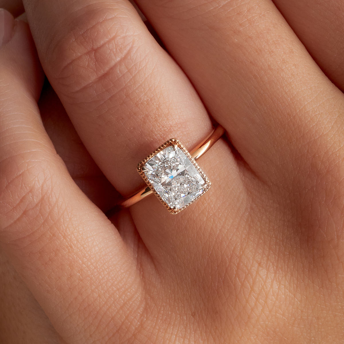 Milgrain Solitaire Cushion Engagement Ring in Rose Gold