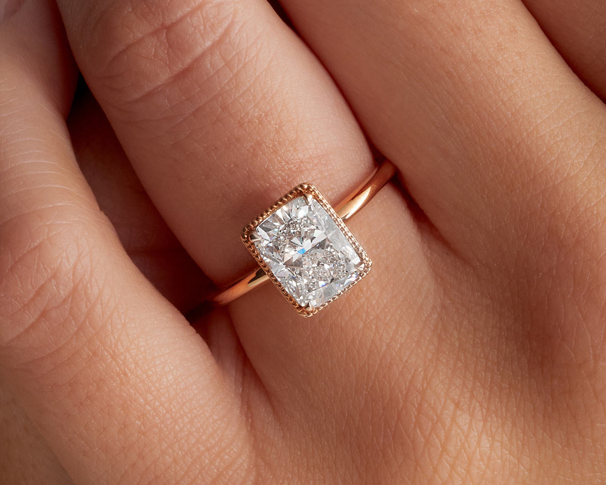 Milgrain Solitaire Cushion Engagement Ring in Rose Gold