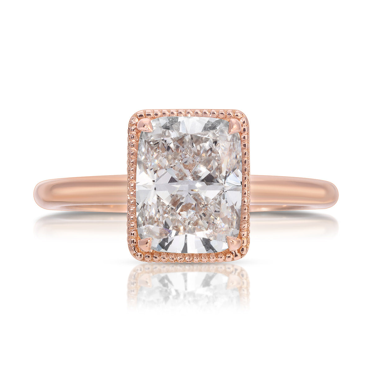 Milgrain Solitaire Long Cushion Engagement Ring in Rose Gold