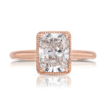 Milgrain Solitaire Long Cushion Engagement Ring in Rose Gold